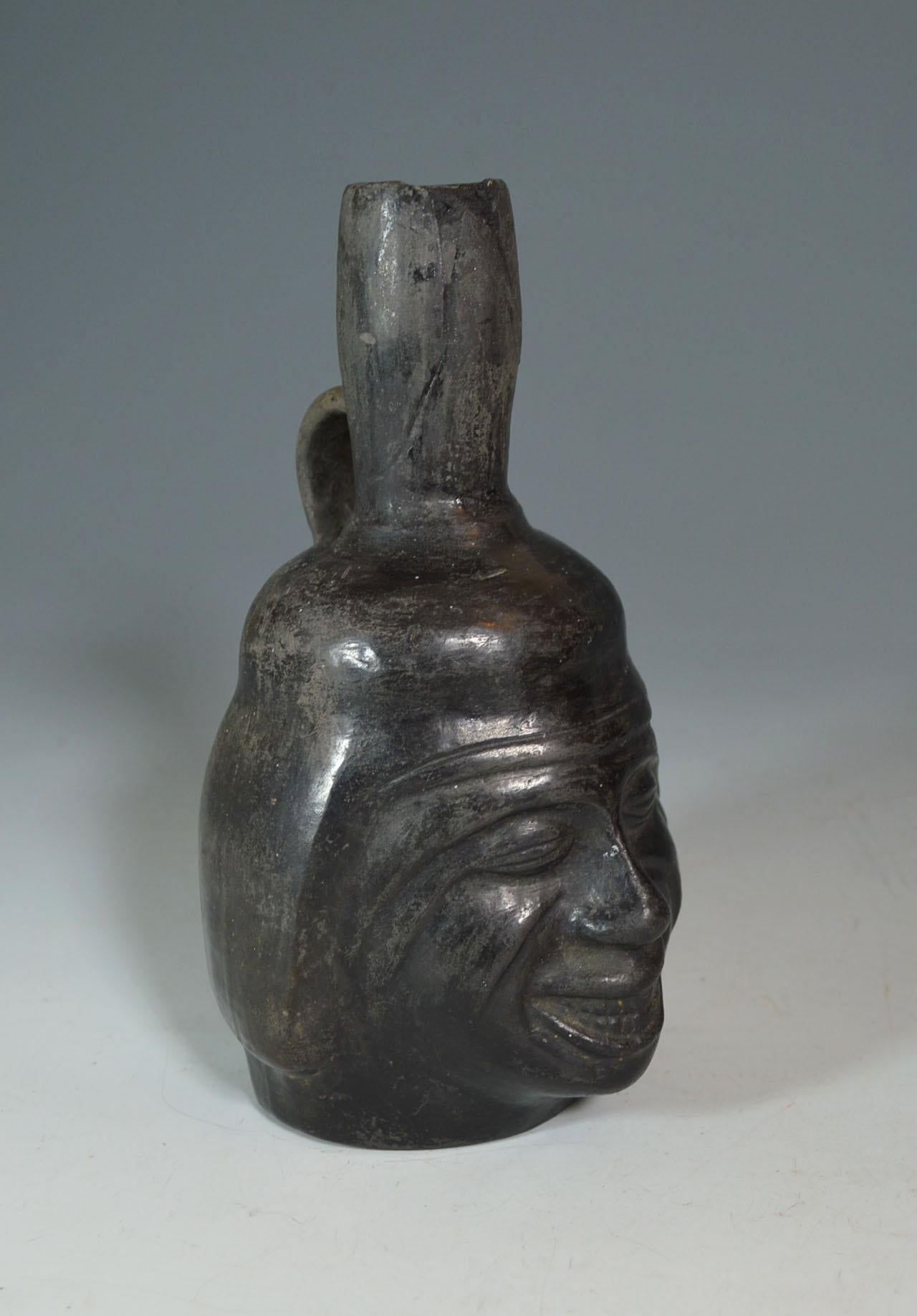Pre Columbian Inca Grey Ware Portrait Head Vessel Ancient South America 1