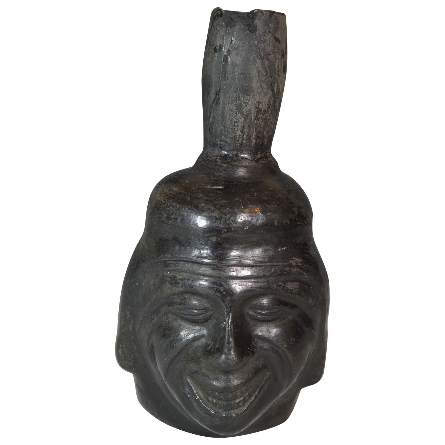 Pre Columbian Inca Grey Ware Portrait Head Vessel Ancient South America