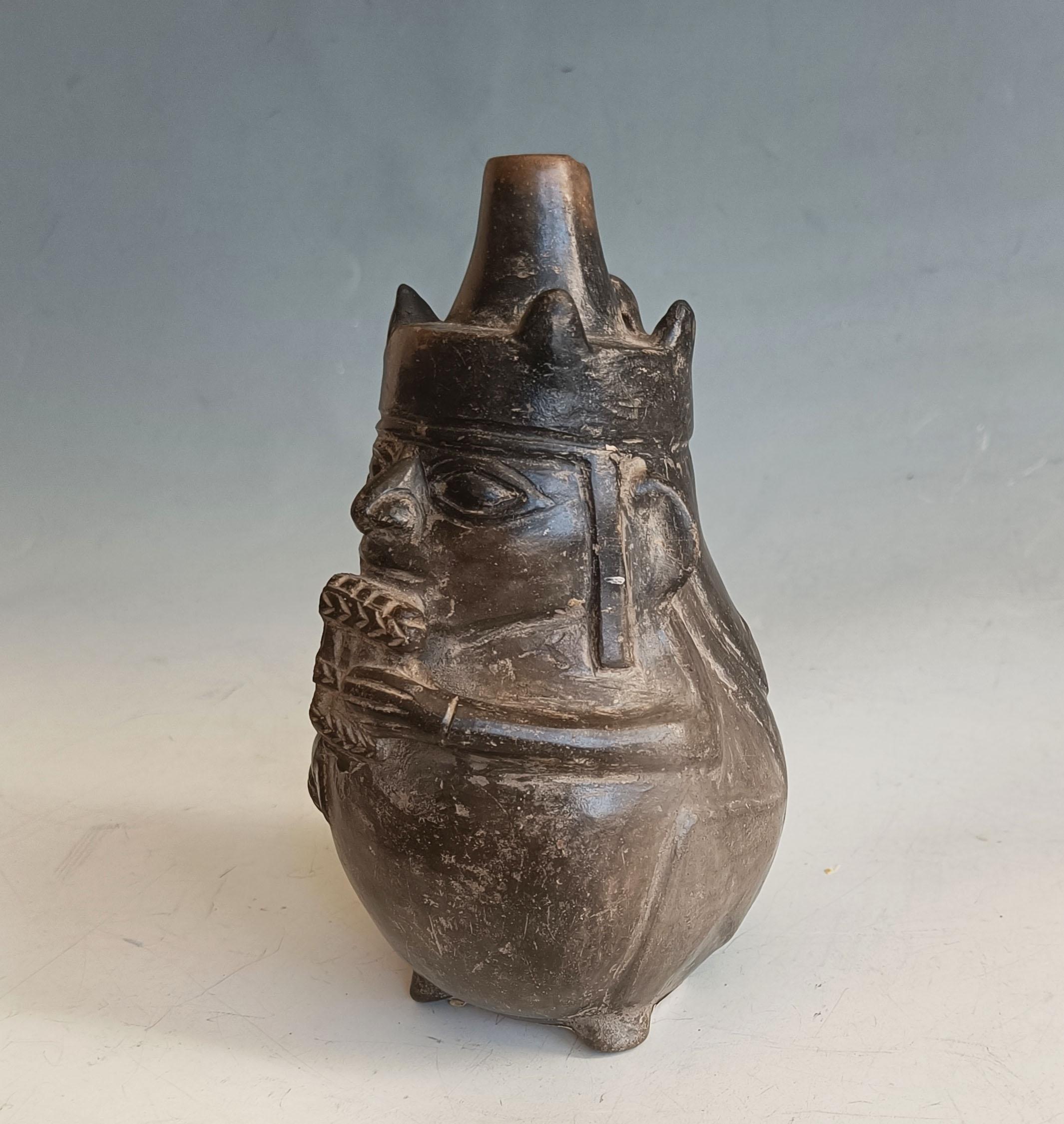 Rara vasija moche precolombina con retrato - Músico Arte latinoamericano Peruano en venta