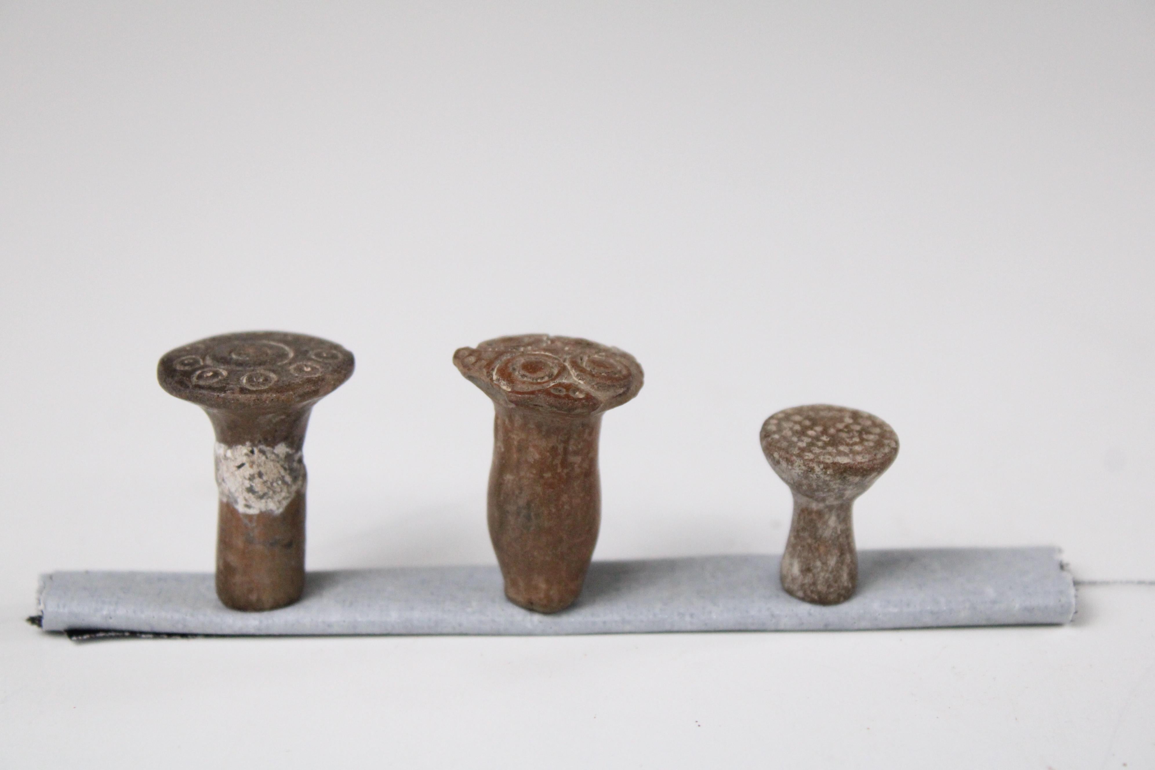 18th Century and Earlier Pre-Columbian Jalisco Miniature Bowl with Three Carved Labrets For Sale
