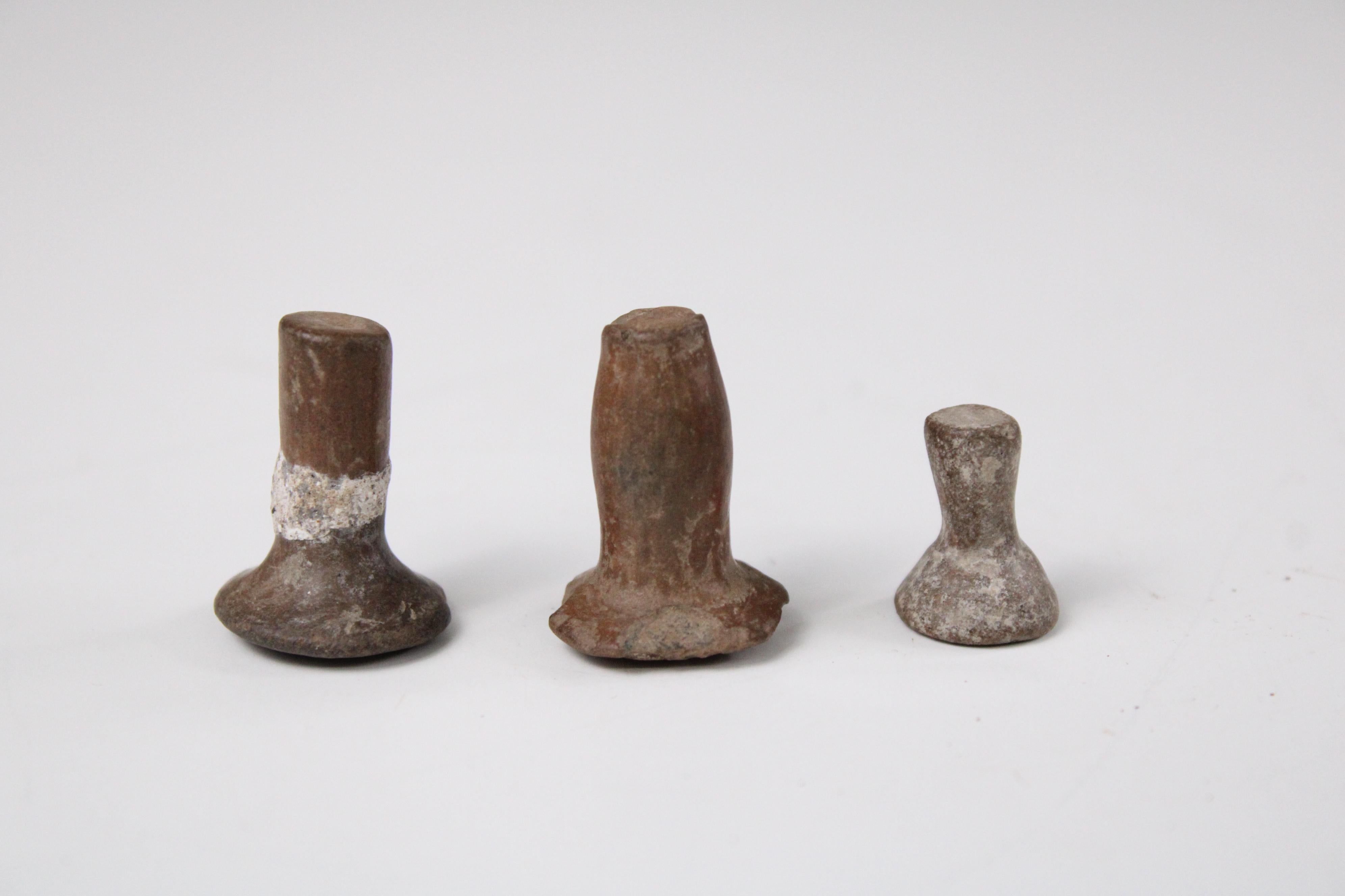 Pottery Pre-Columbian Jalisco Miniature Bowl with Three Carved Labrets For Sale