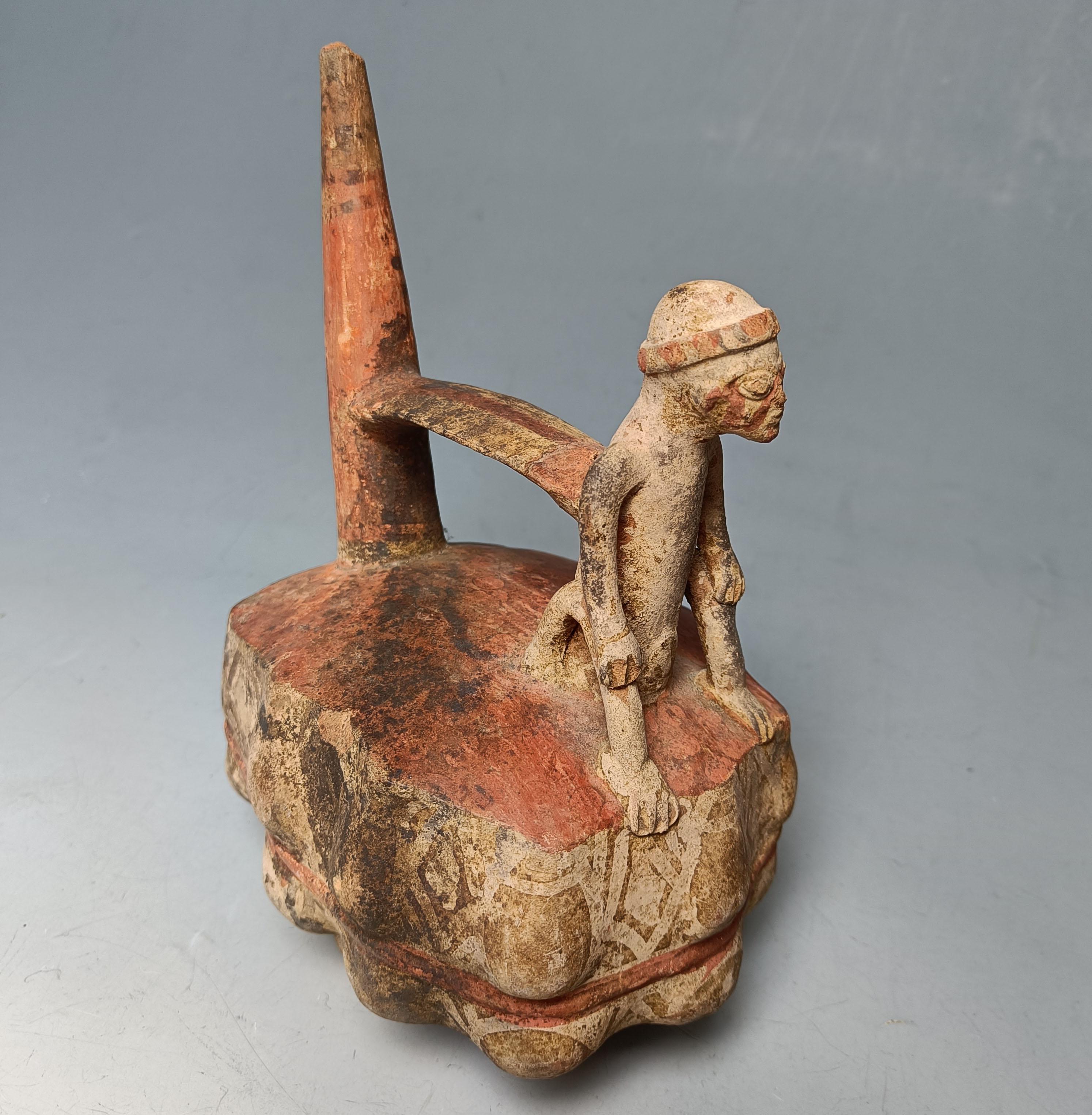 Peruvian Pre Columbian Lambayeque  Stirrup whistle Vessel South Latin American Antiques For Sale