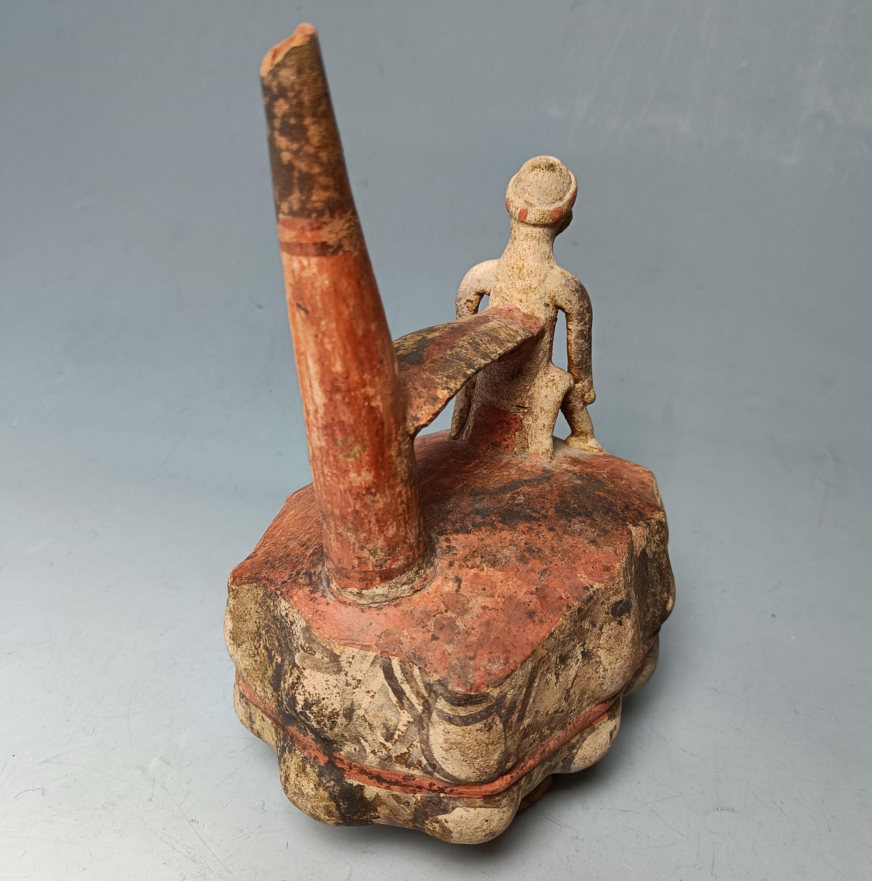 Hand-Crafted Pre Columbian Lambayeque  Stirrup whistle Vessel South Latin American Antiques For Sale