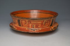 Pre Columbian Large Mayan Polychrome Painted Ceremonial Pottery Bowl