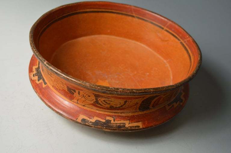 Pre Columbian Large Mayan Polychrome Painted Ceremonial Pottery Bowl For Sale 2