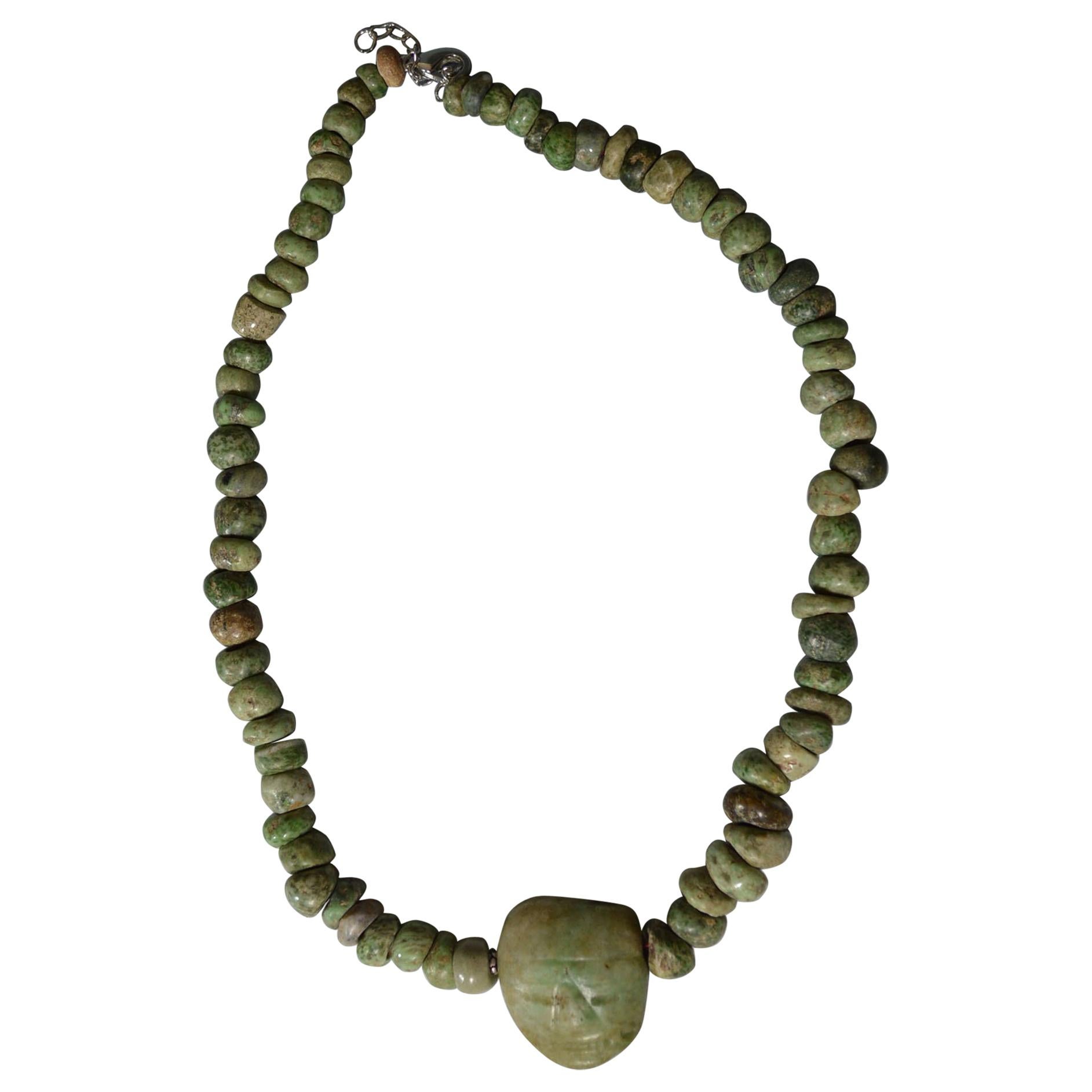 Pre Columbian Maya Jadeite Necklace with Pendant
