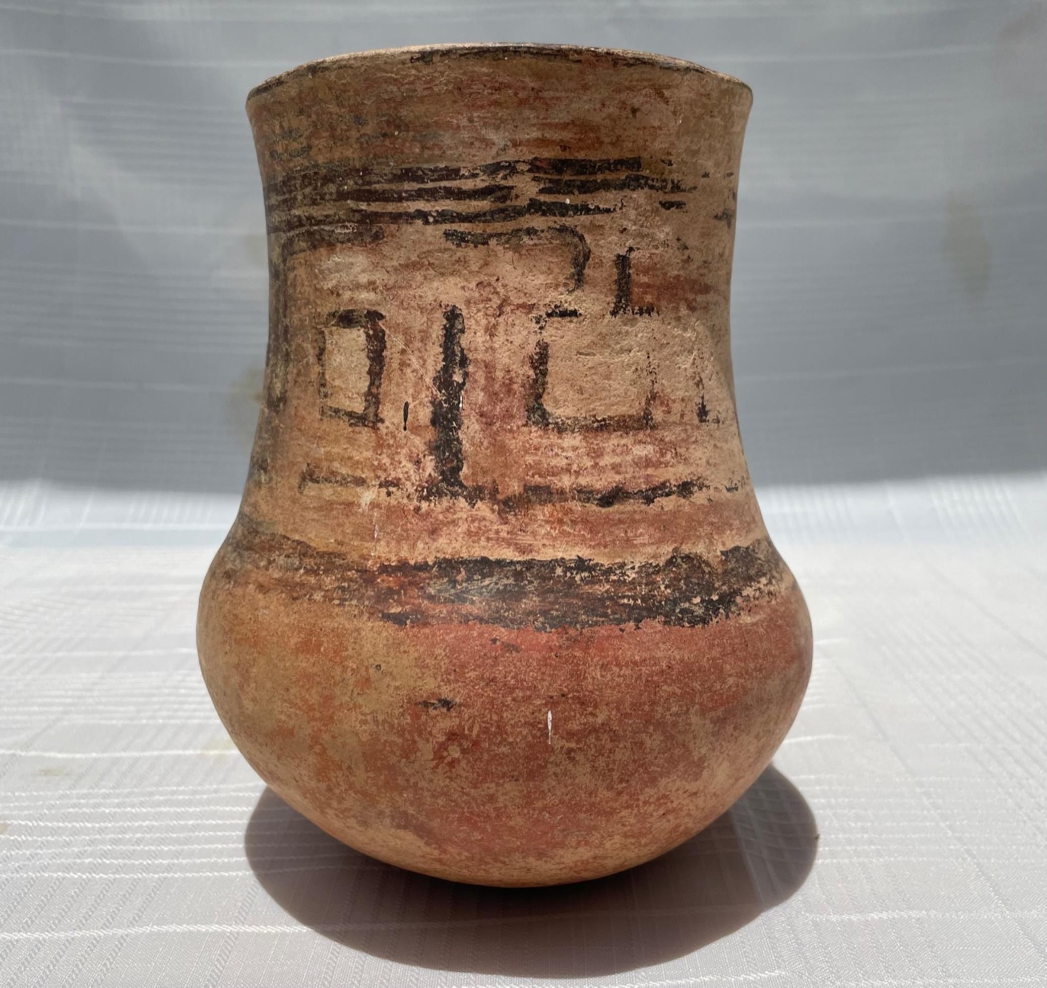 Hand-Painted Pre-Columbian Mayan Terracotta Vessel with Glyphs