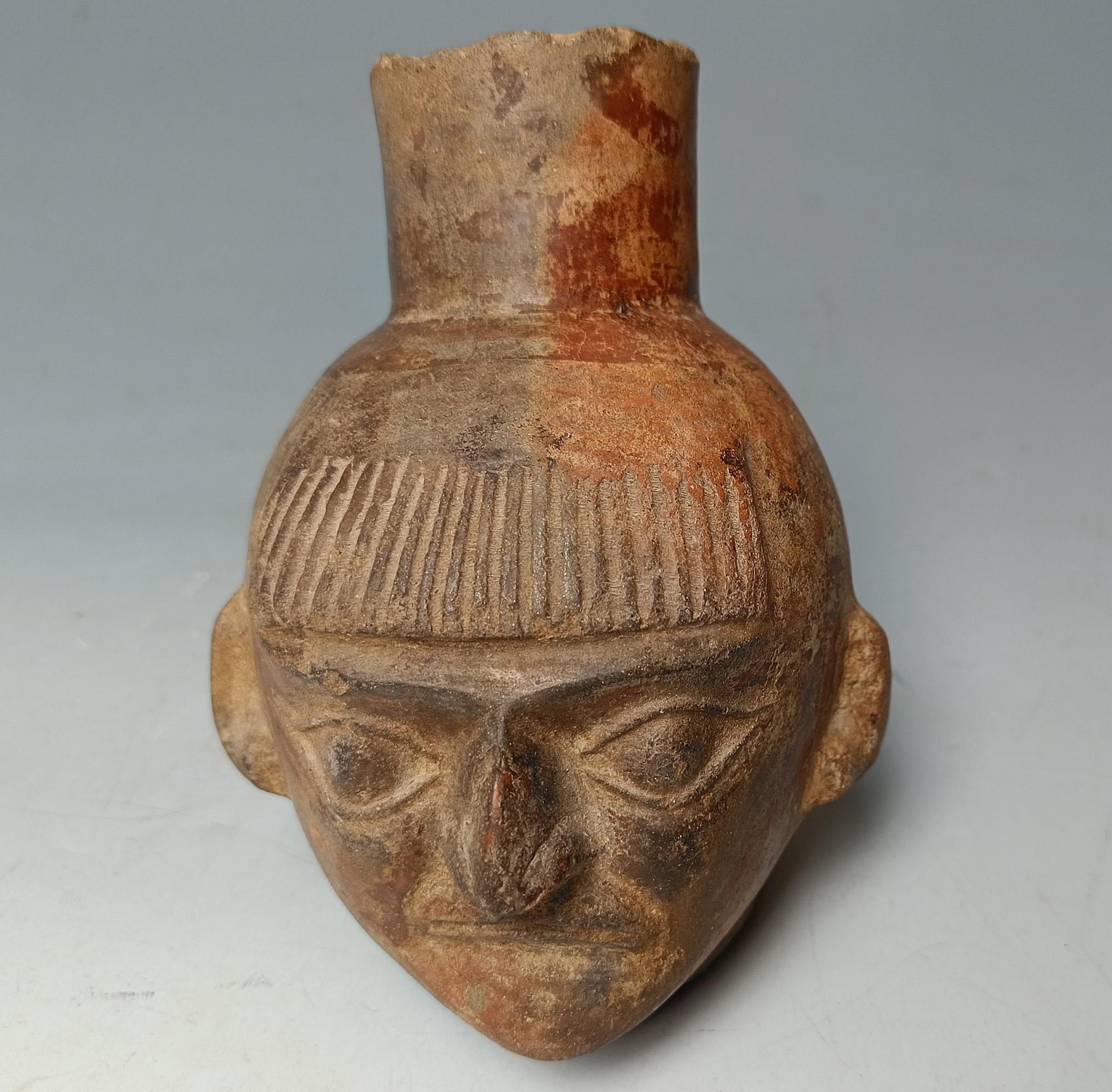 Peruvian Pre Columbian Moche Portrait Head Vessel South Latin American Antiques For Sale