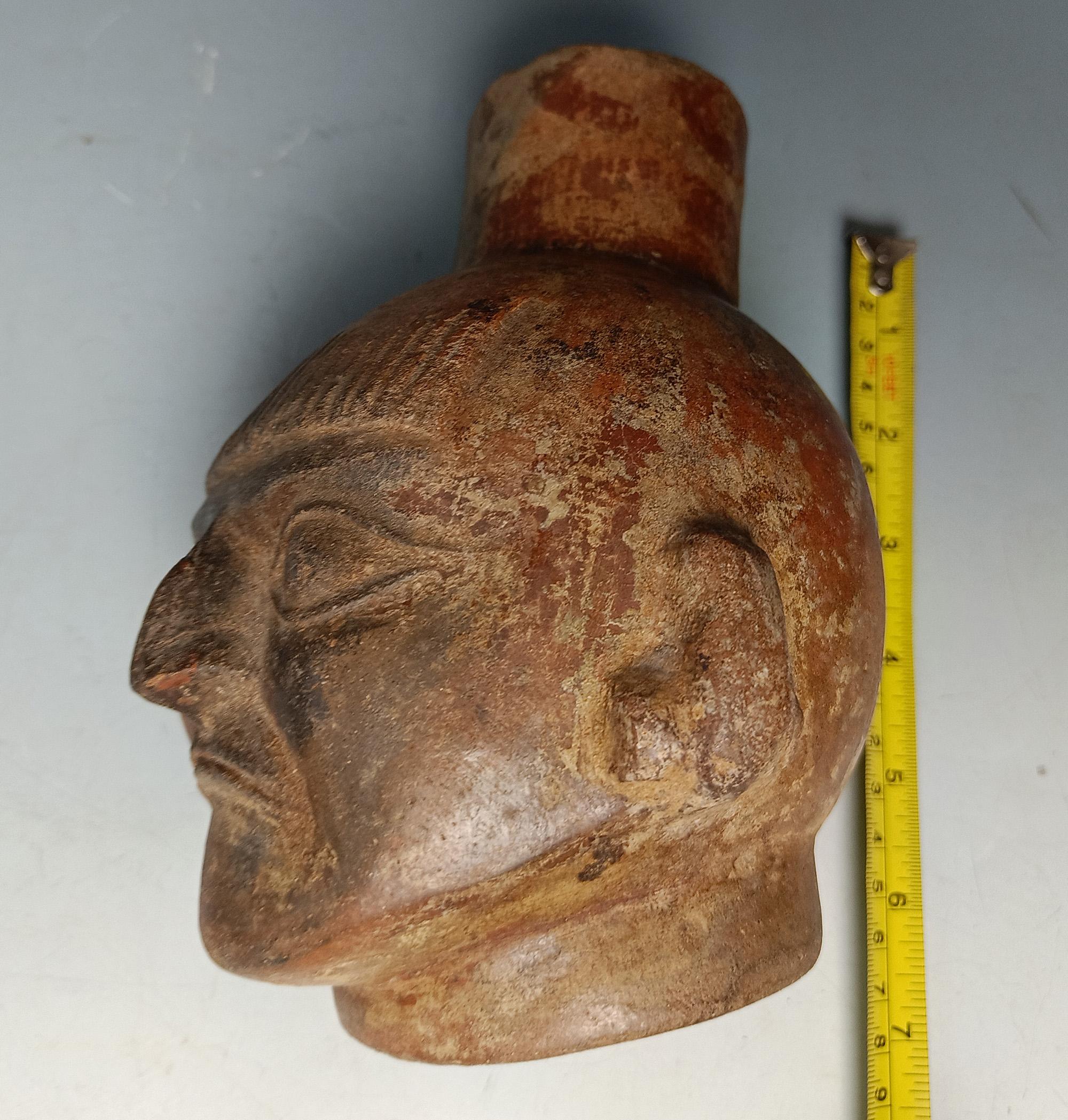 Pre Columbian Moche Portrait Head Vessel South Latin American Antiques In Fair Condition For Sale In London, GB