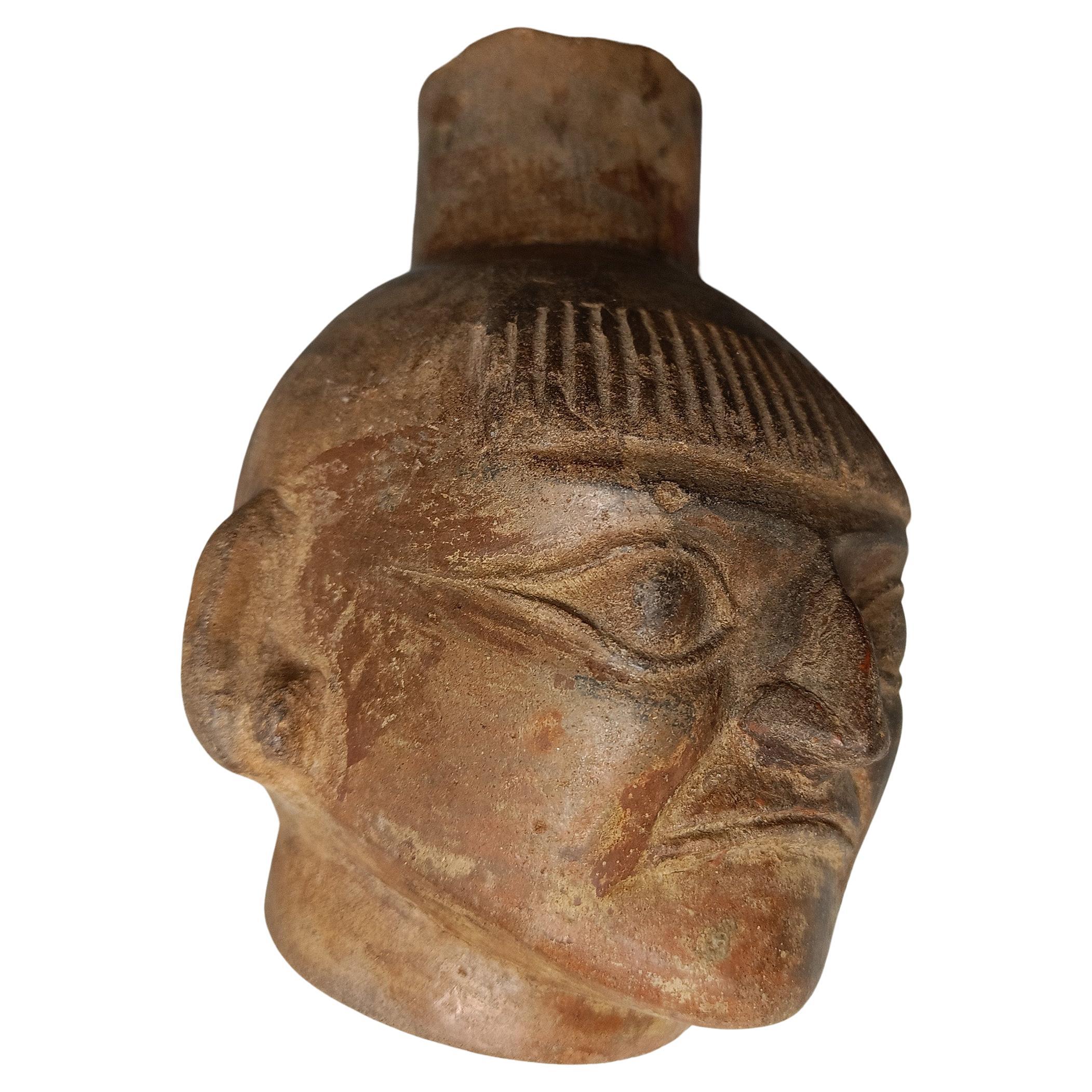 Pre Columbian Moche Portrait Head Vessel South Latin American Antiques For Sale