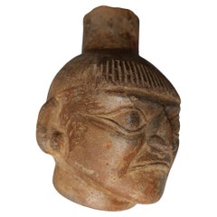 Antique Pre Columbian Moche Portrait Head Vessel South Latin American Antiques
