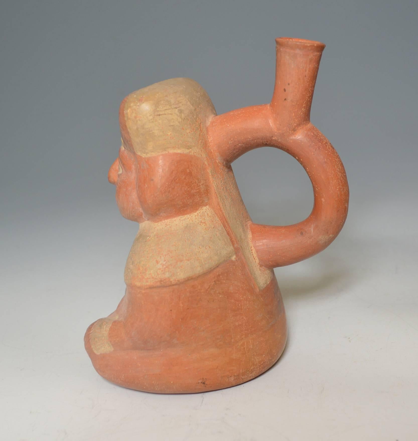 18th Century and Earlier Pre Columbian Moche Stirrup Vessel Ancient South America