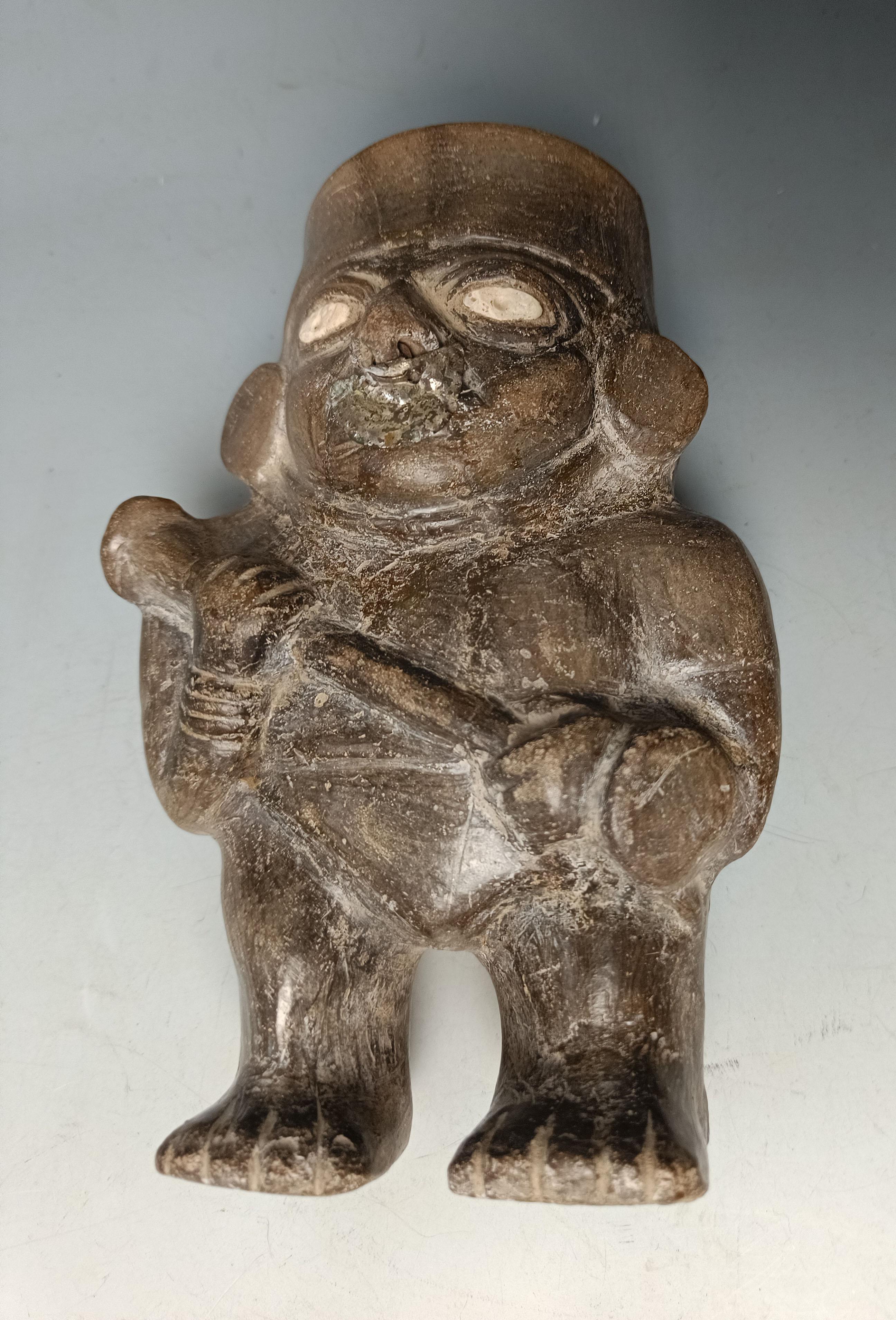 Hand-Crafted Pre Columbian  Rare Moche Warrior Vessel South Latin American Antiques Art For Sale