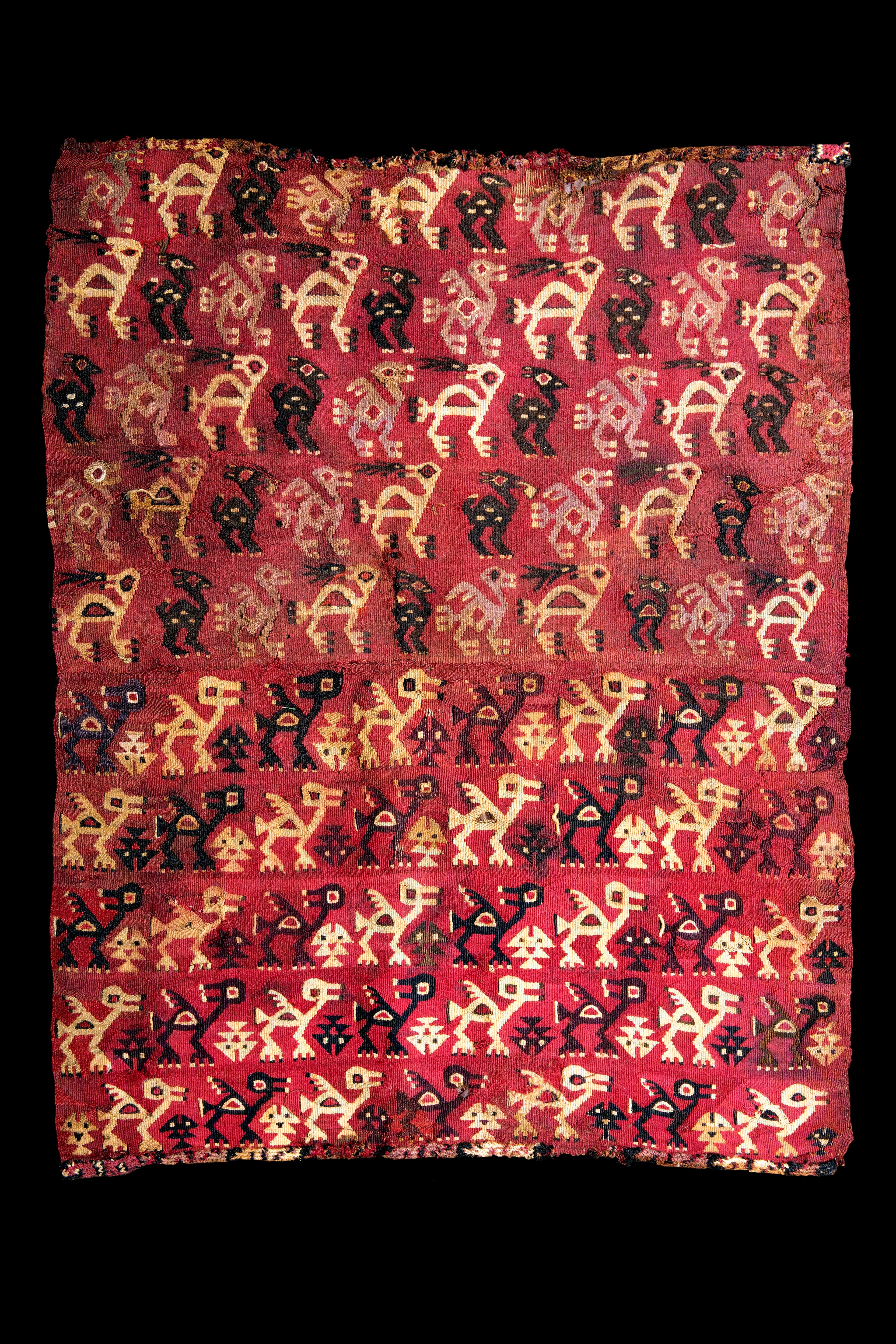 Peruvian Pre-Columbian Multi-Color Chancay Textile, Cubist Animals, Peru 1100-1400 AD For Sale