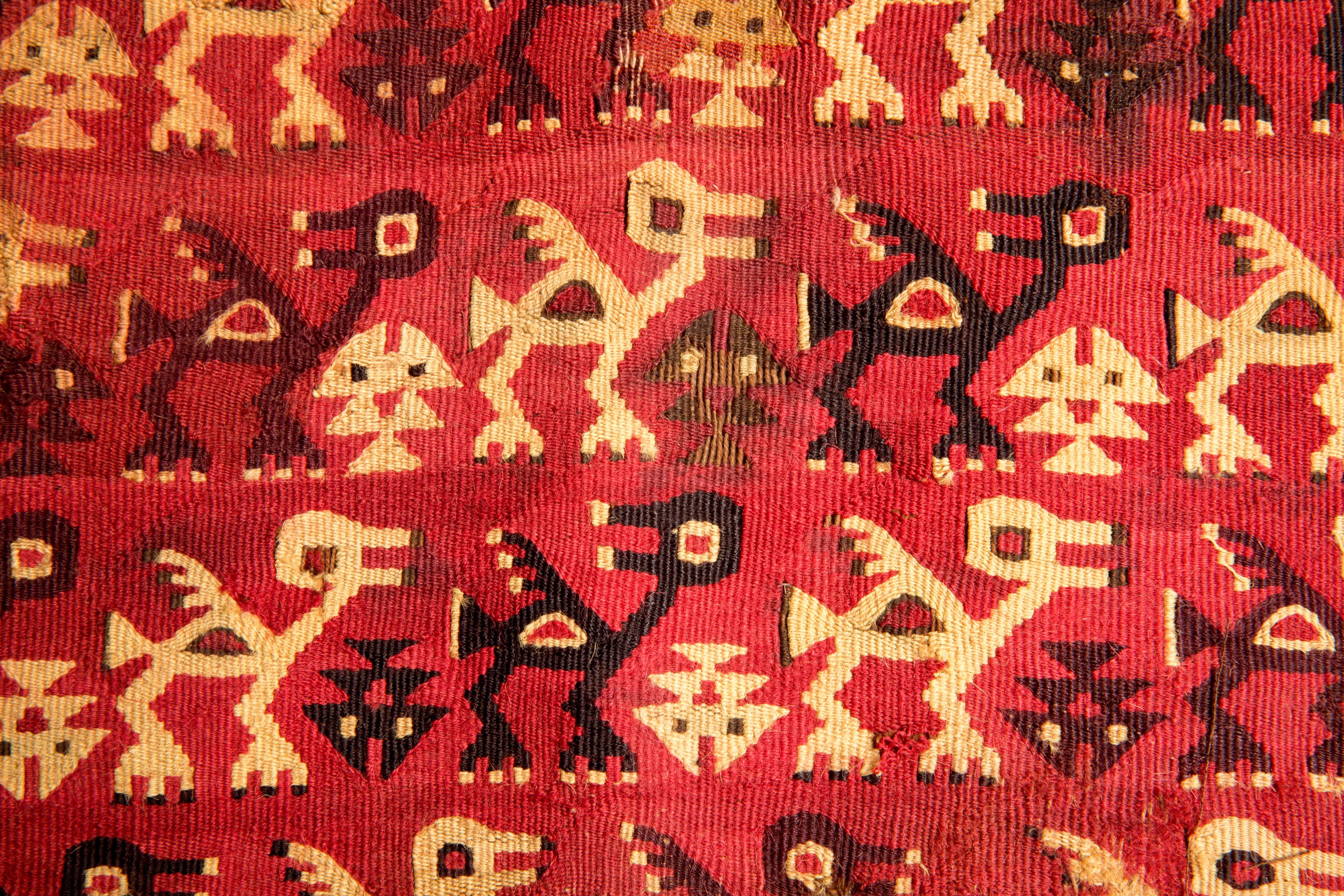 Magnificent Pre-Columbian multi-color Chancay textile with animal figures in cubist form.

The Chancay are known more for their textiles than for their ceramics. Textiles from elite Chancay tombs include elaborate gauzes, embroidery, painted plain