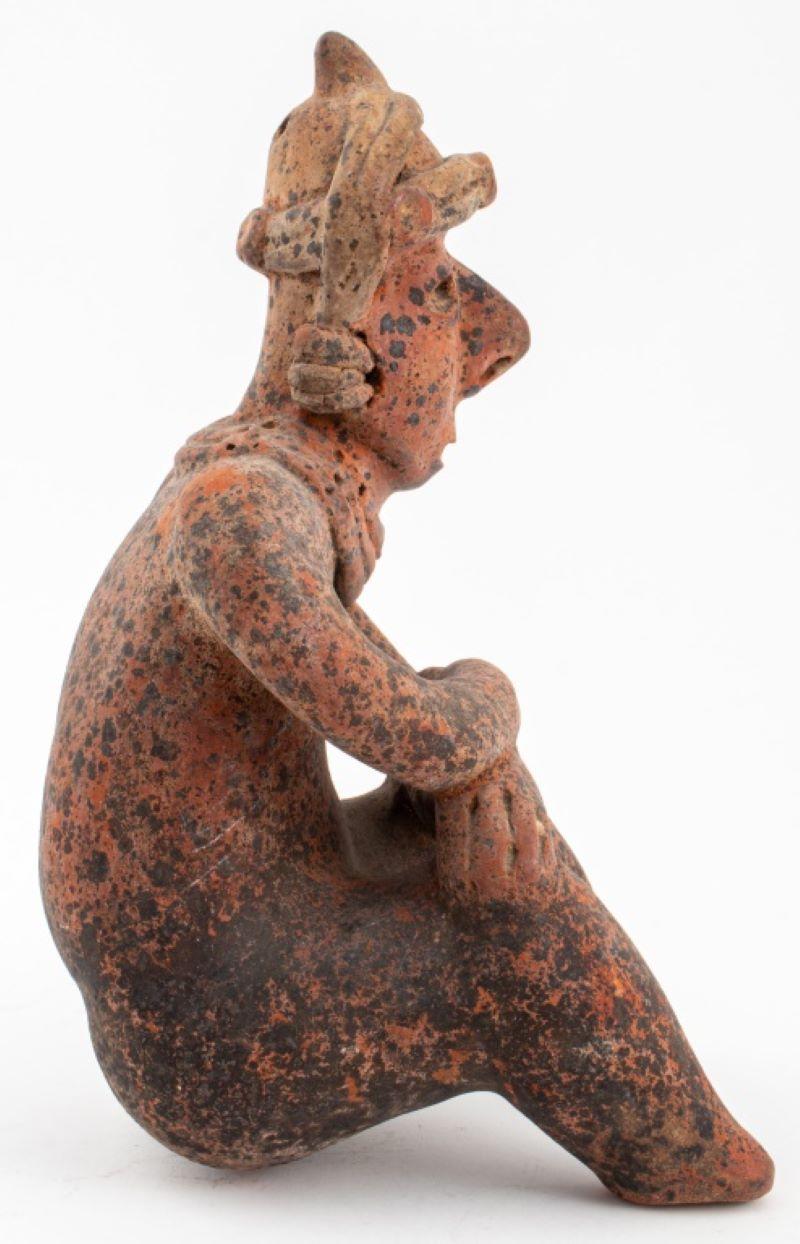 Ceramic Pre-Columbian Nayarit Seated Figure Redware Statue For Sale