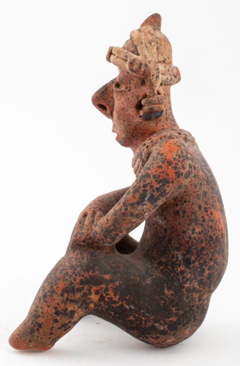 Pre-Columbian Nayarit Seated Figure Redware Statue For Sale 2