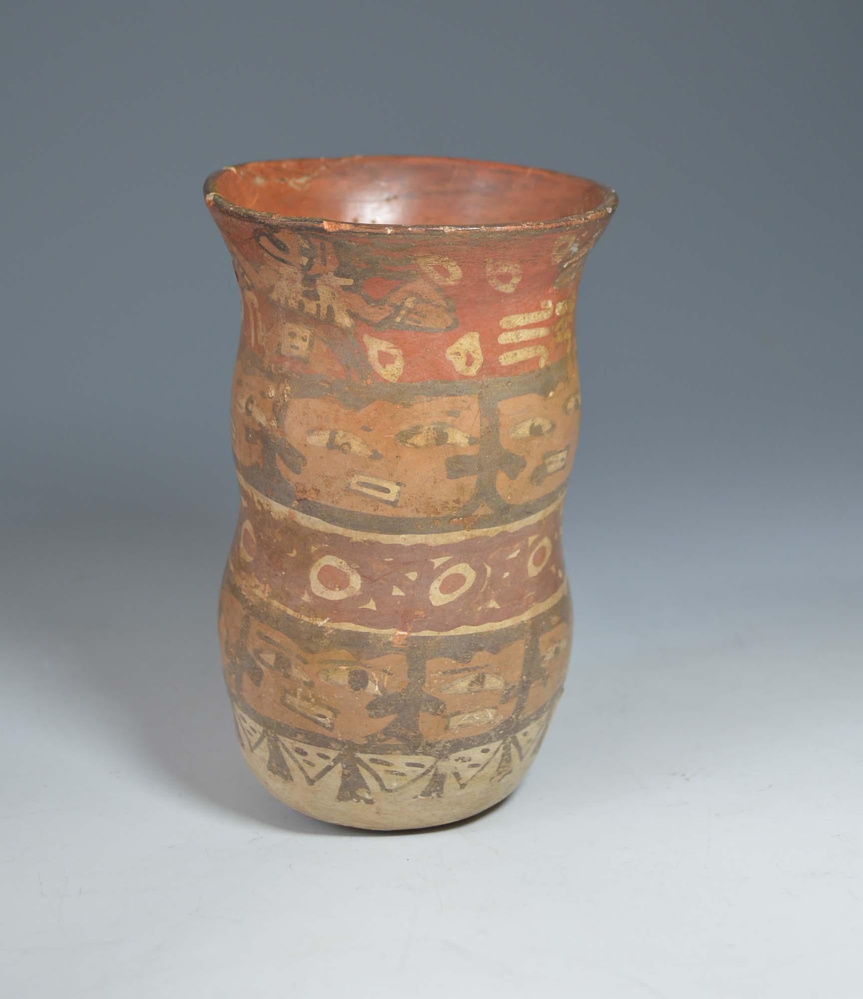 Peruvian Pre Columbian Nazca Cylinder Vase, circa 100 BC-800 AD