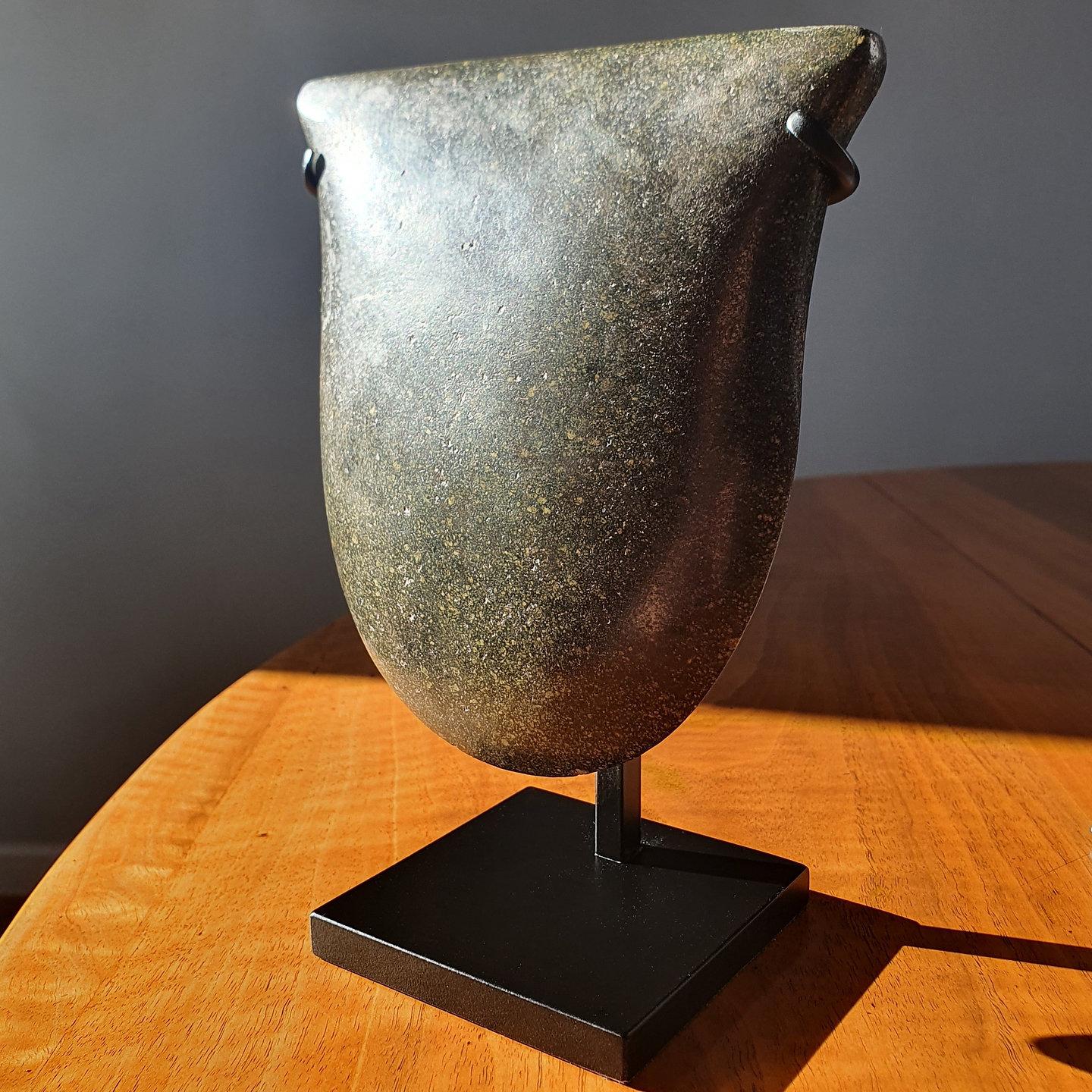 Polished Pre-Columbian Neolithic Valdivia Stone Axe in Andesite on a Custom Metal Stand For Sale