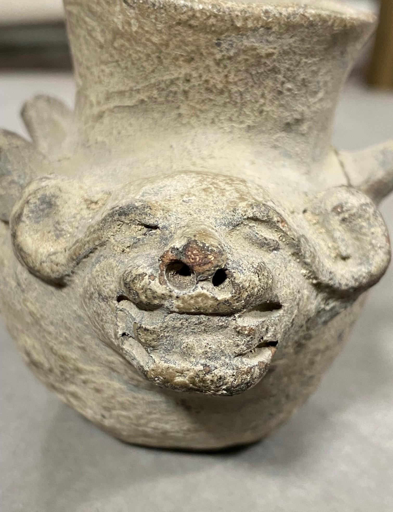 Central American Pre-Columbian Oaxacan Spouted Ox or Horned Bull Vessel, 14th-15th Century For Sale