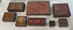 Pre Columbian Peru Silver & Textile Wood Boxes, Set of 8
