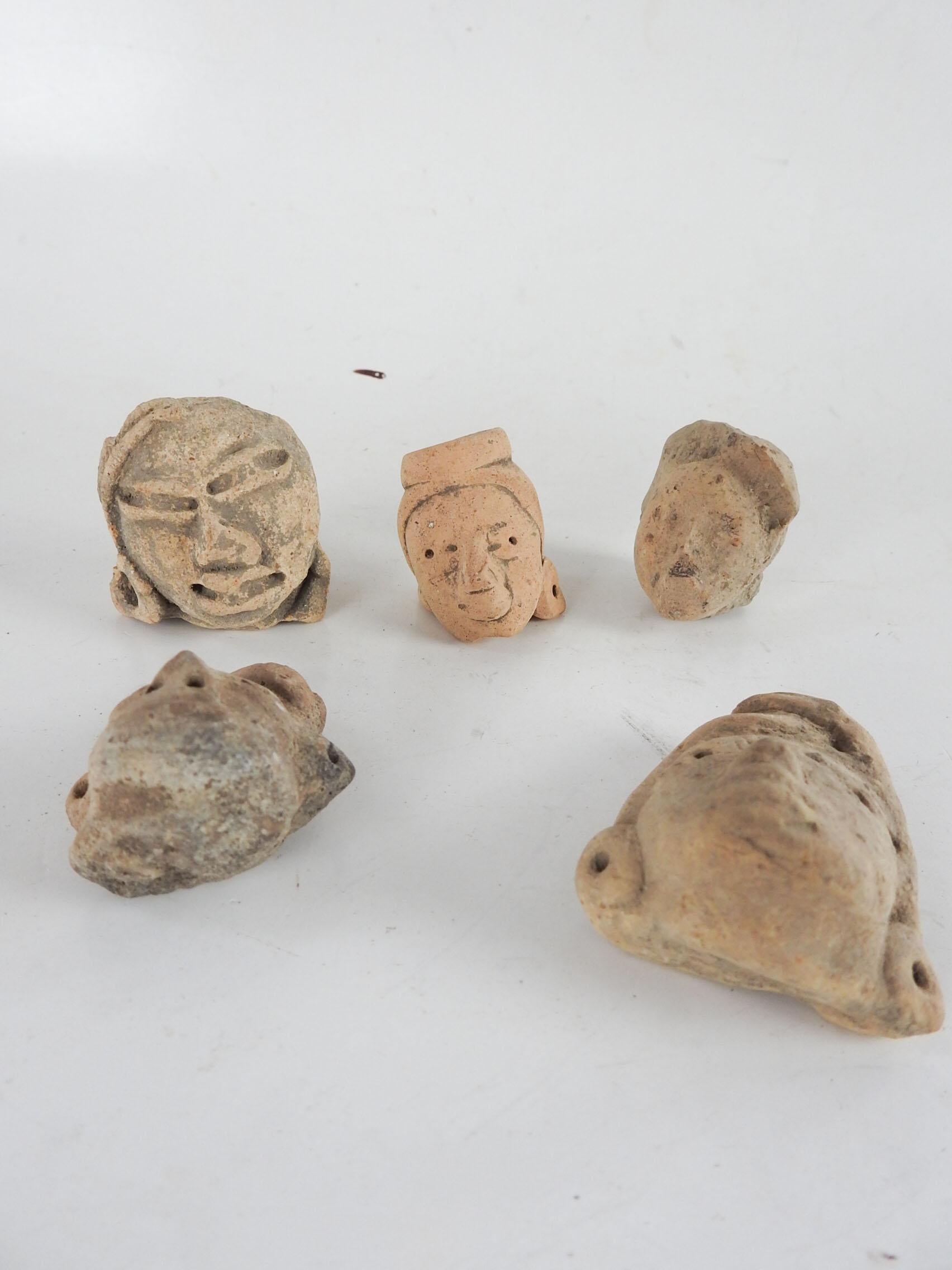 18th Century and Earlier Pre Columbian Pottery Head Fragments Collection - Set of 5 For Sale