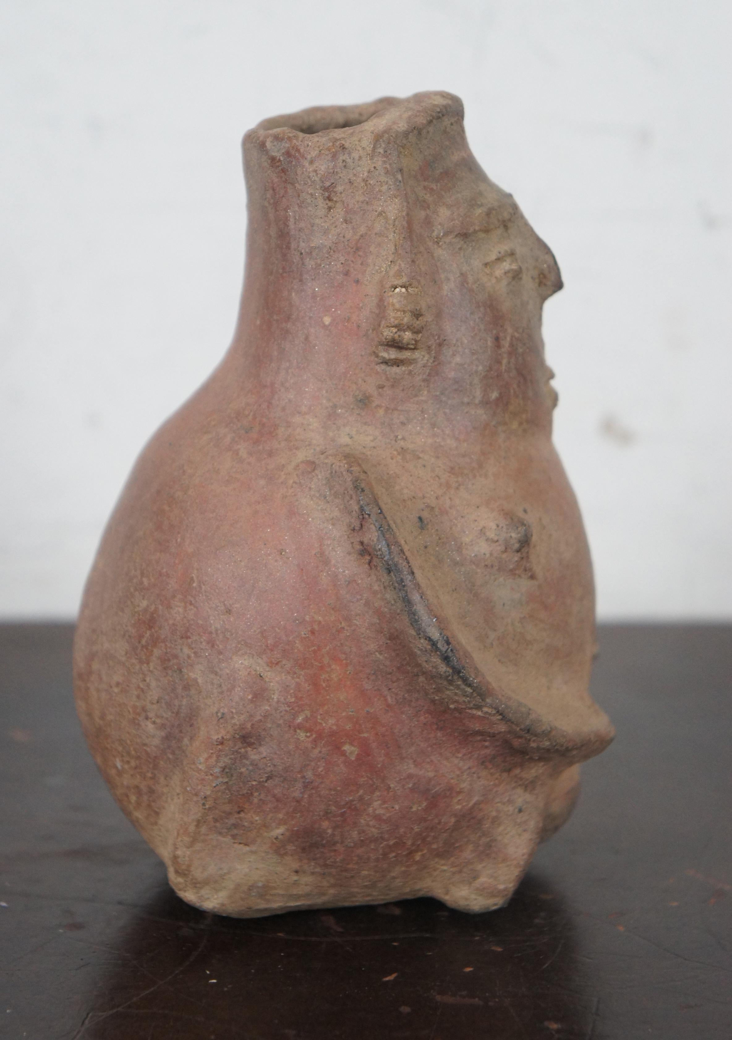 18th Century and Earlier Pre Columbian Primitive Clay Female Effigy Fertility Vessel Vase Pot Jar