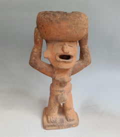 Pre Columbian Rare Central Mexican Terracotta Figure with Bowl C. 600–1200 CE