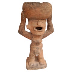 Pre Columbian Rare Central Mexican Terracotta Figure with Bowl C. 600–1200 CE
