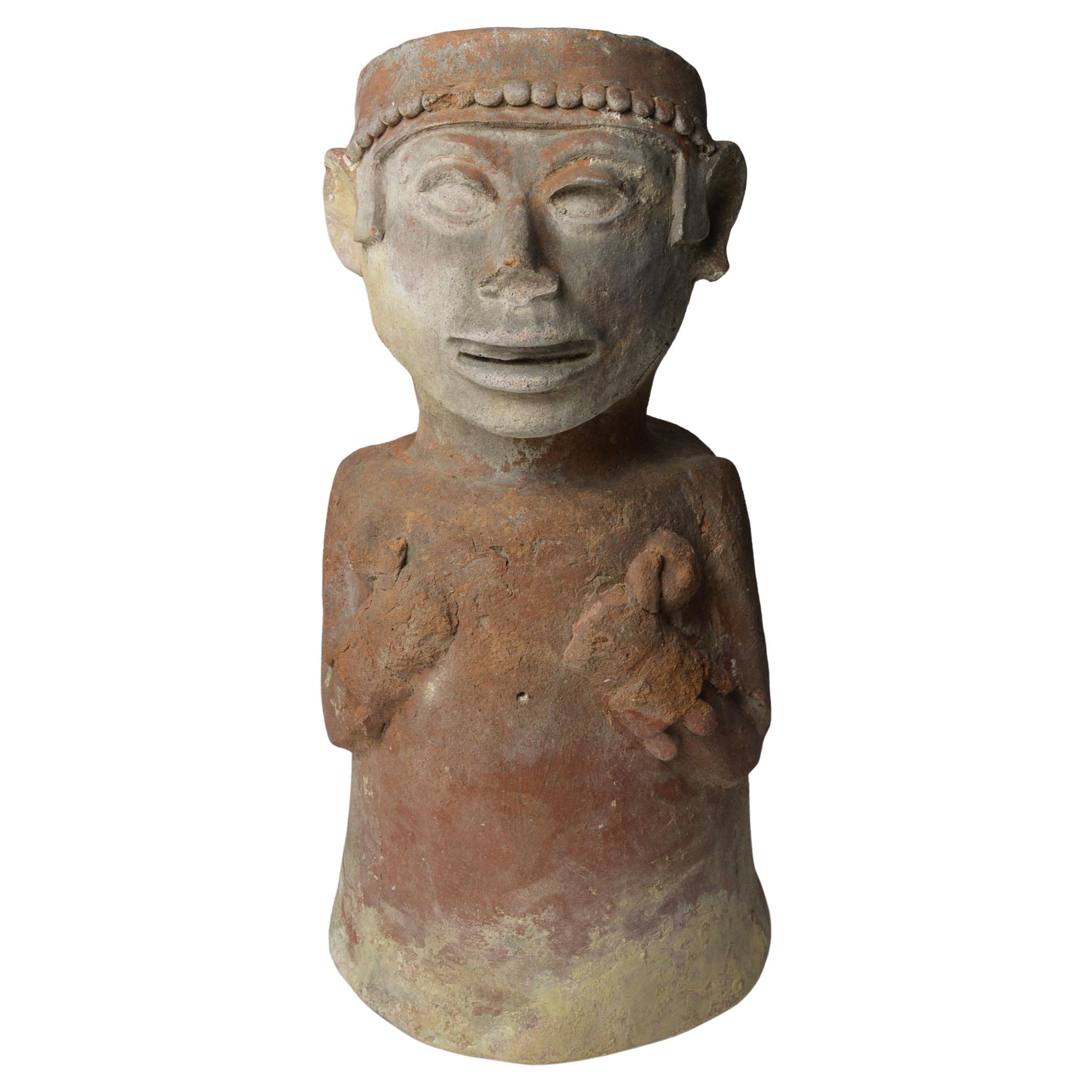 Pre Columbian Rare Impressive Large Aztec Urn Top Mexico