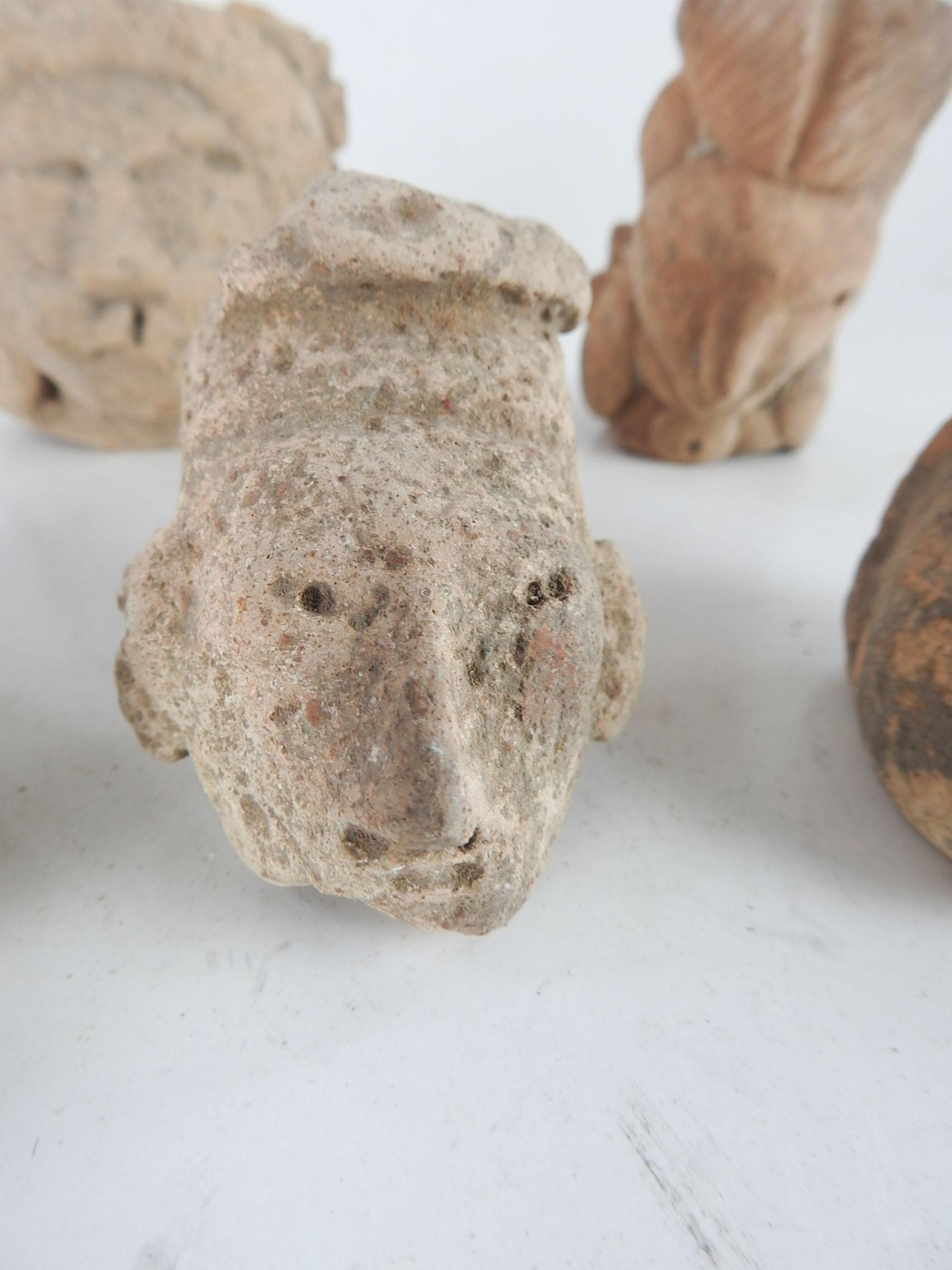 Central American Pre Columbian Small Pottery Head Collection - Set of 5