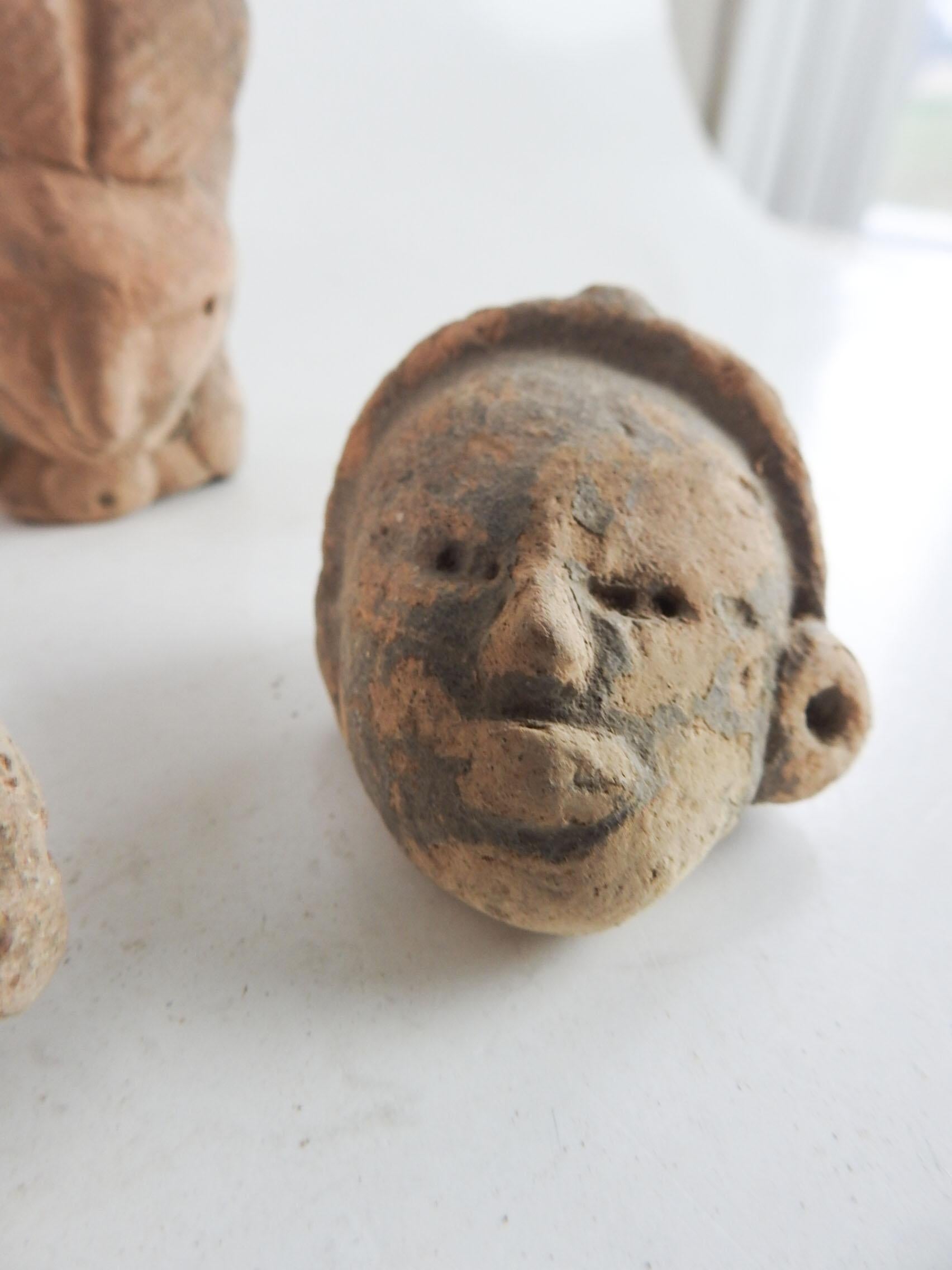 Pre Columbian Small Pottery Head Collection - Set of 5 In Fair Condition In Seguin, TX