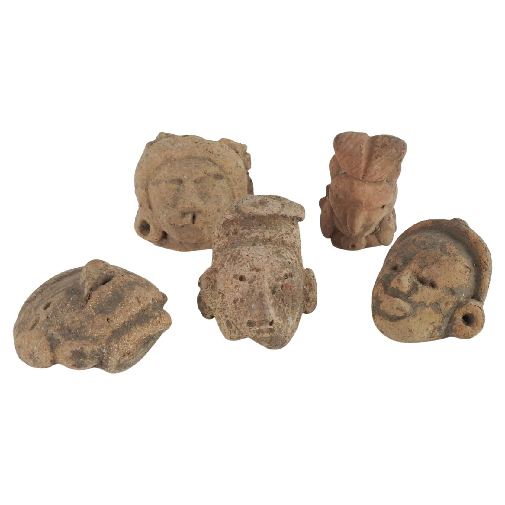 Pre Columbian Small Pottery Head Collection - Set of 5