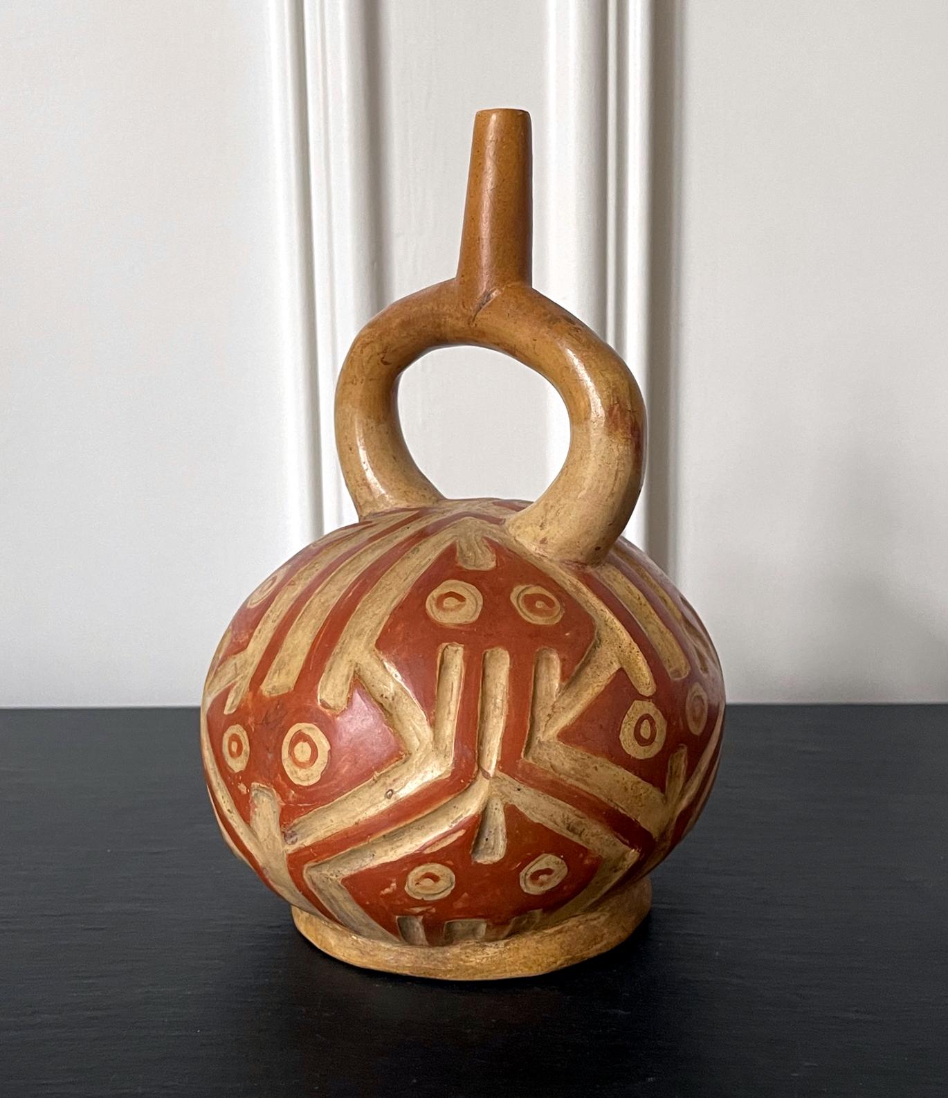 Ceramic Pre-Columbian Stirrup Vessel from Moche Culture For Sale