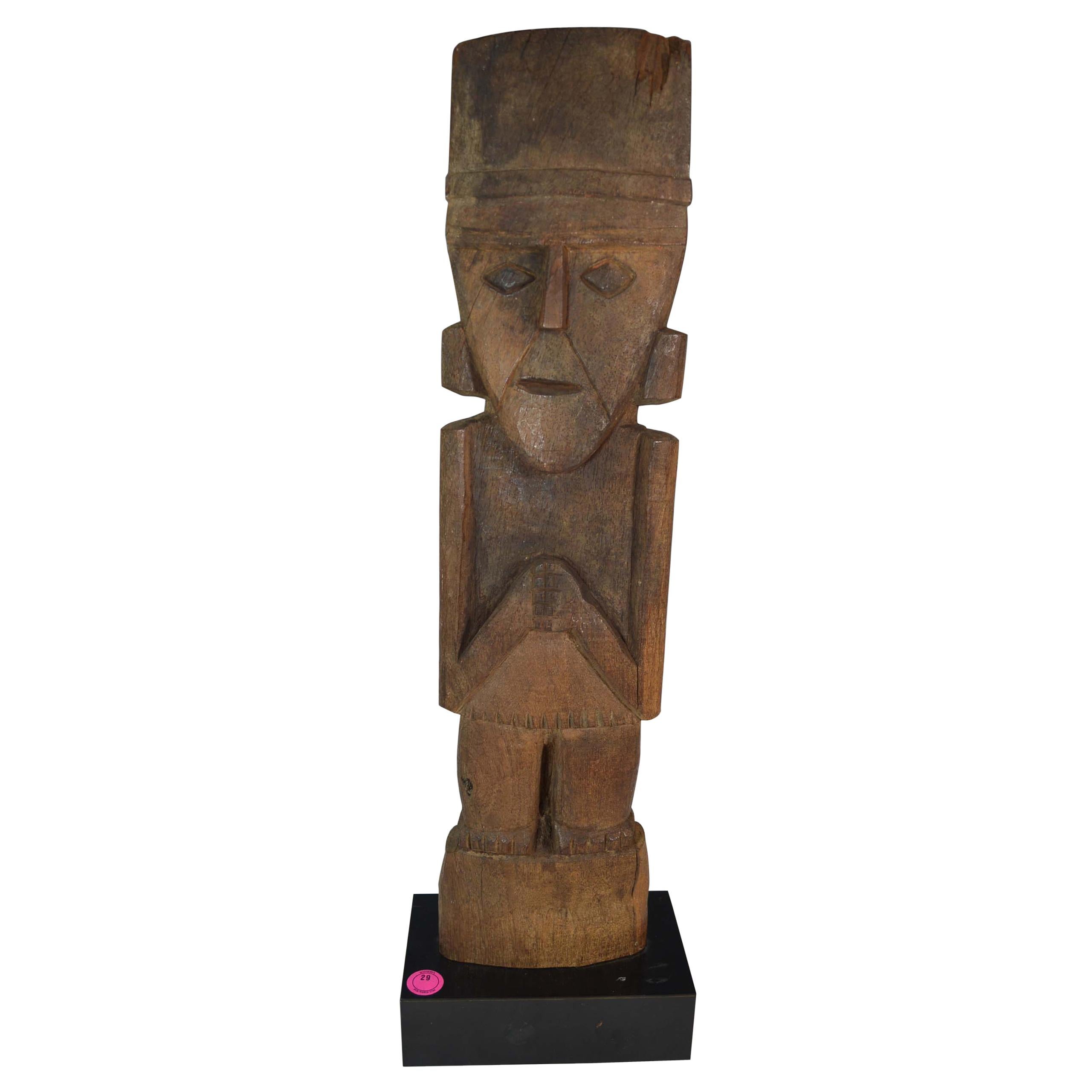 Pre Columbian Stunning Large Chimú Wood Marker Figure Ex Sothebys