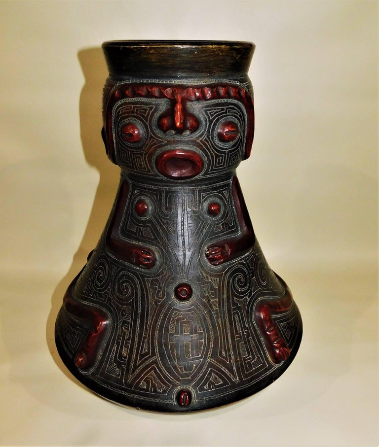 Pre-Columbian Style Figurative Art Pottery Vase In Excellent Condition For Sale In Hamilton, Ontario