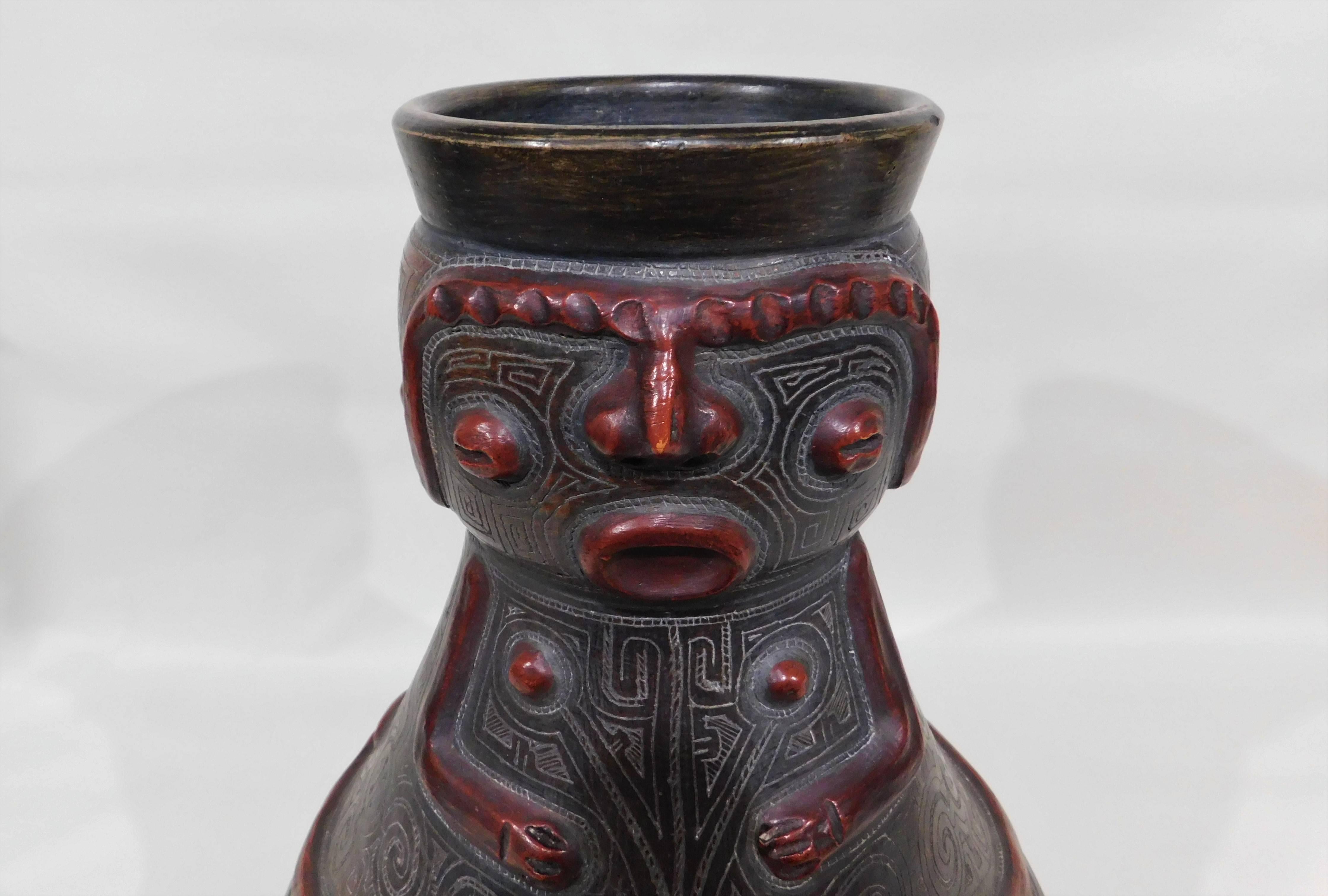 Pre-Columbian Style Figurative Art Pottery Vase In Excellent Condition In Hamilton, Ontario