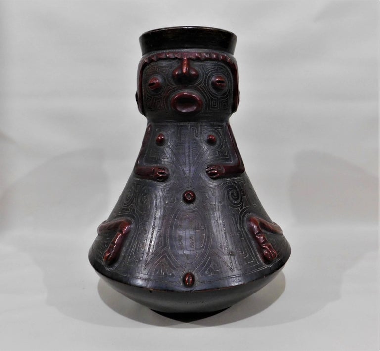 Pre-Columbian Style Figurative Art Pottery Vase For Sale 2