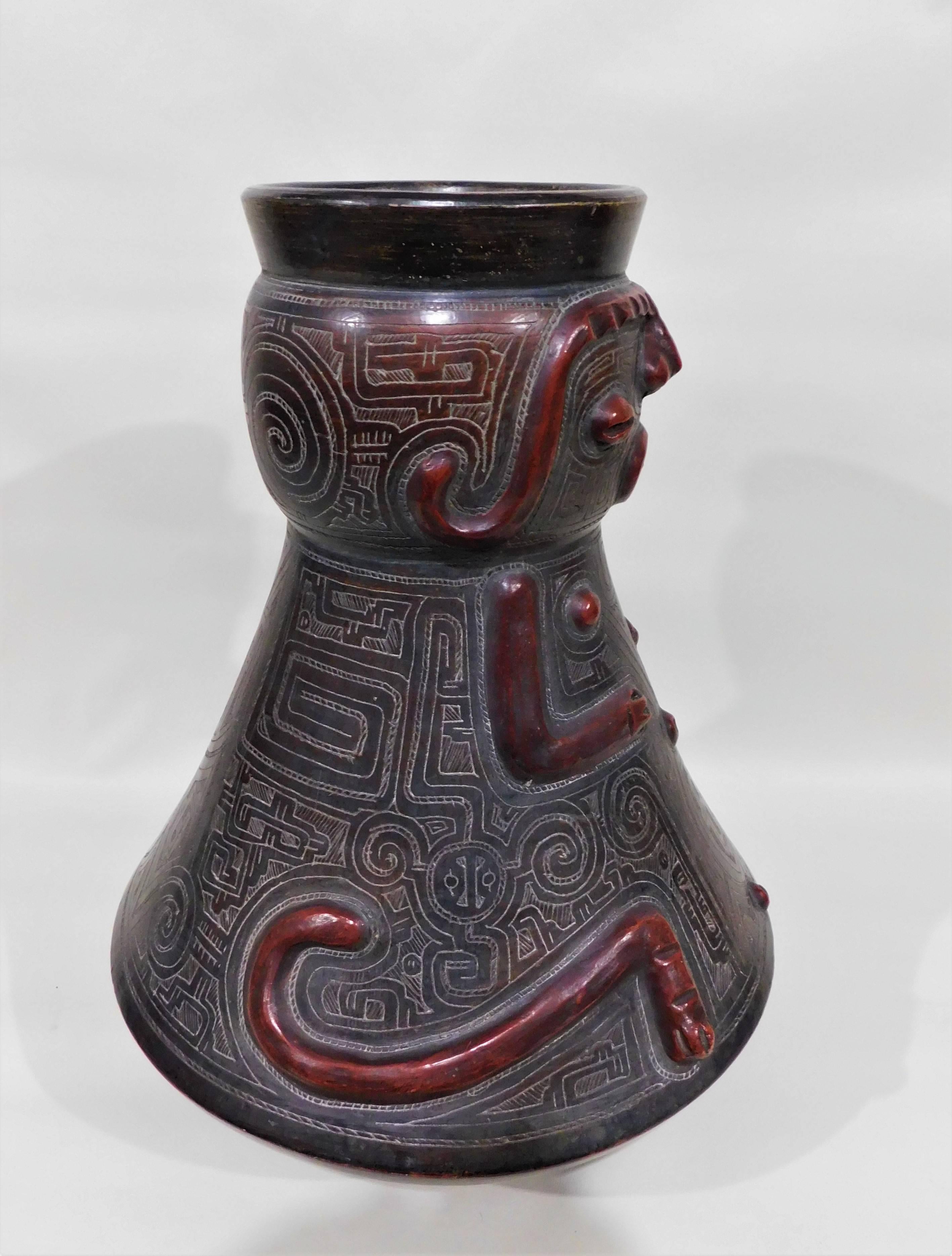 Pre-Columbian Style Figurative Art Pottery Vase 3