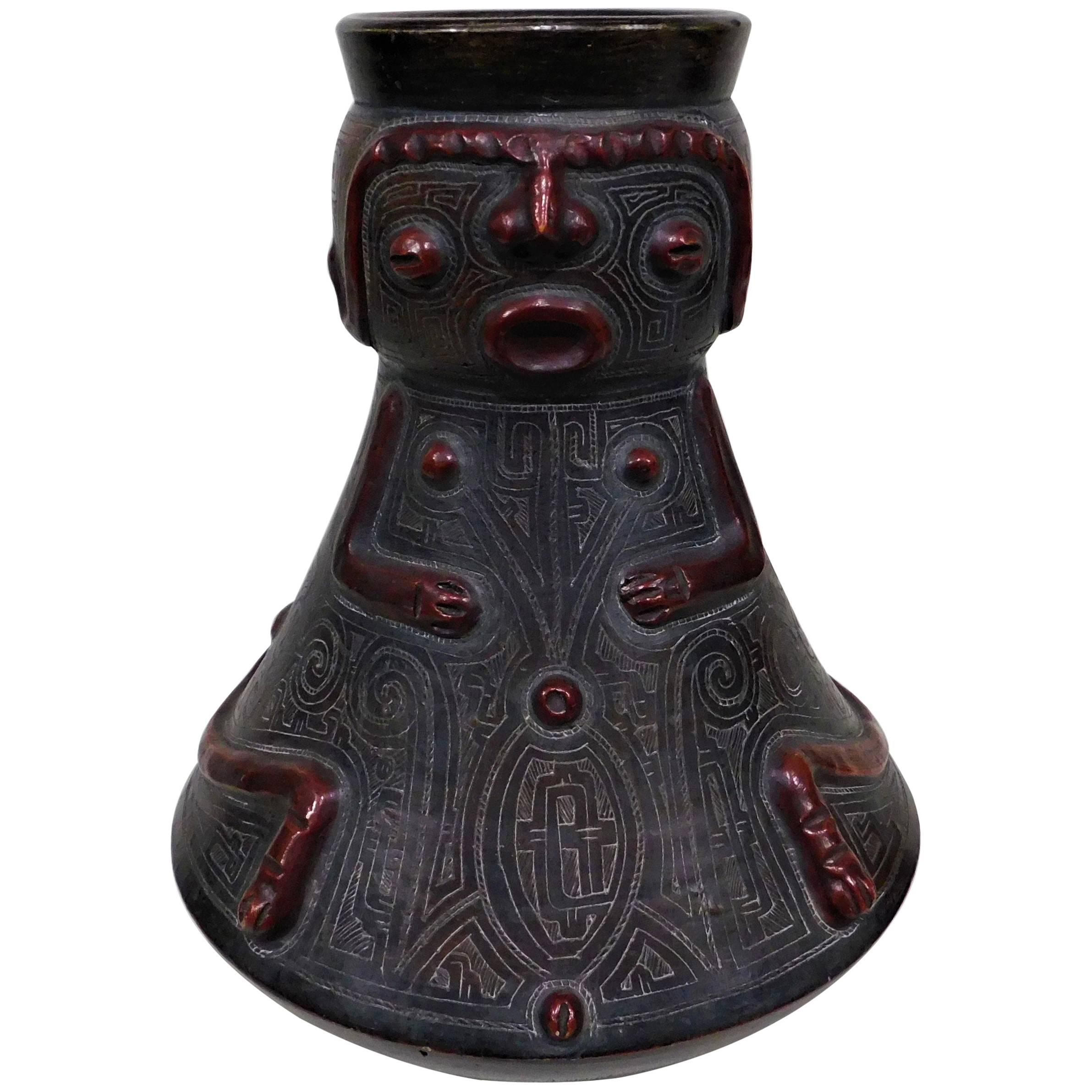 Pre-Columbian Style Figurative Art Pottery Vase