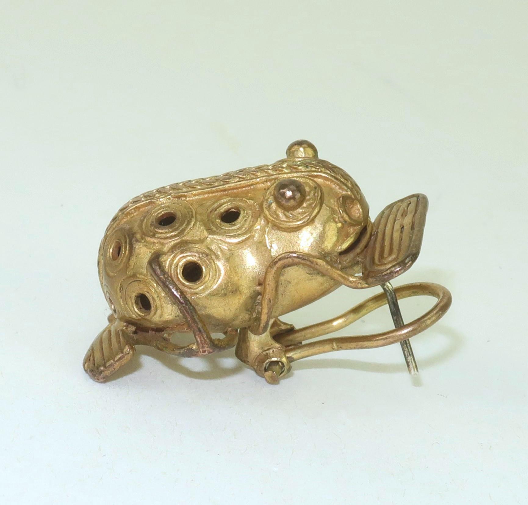Pre-Columbian Style Frog Vermeil Earrings For Sale 5