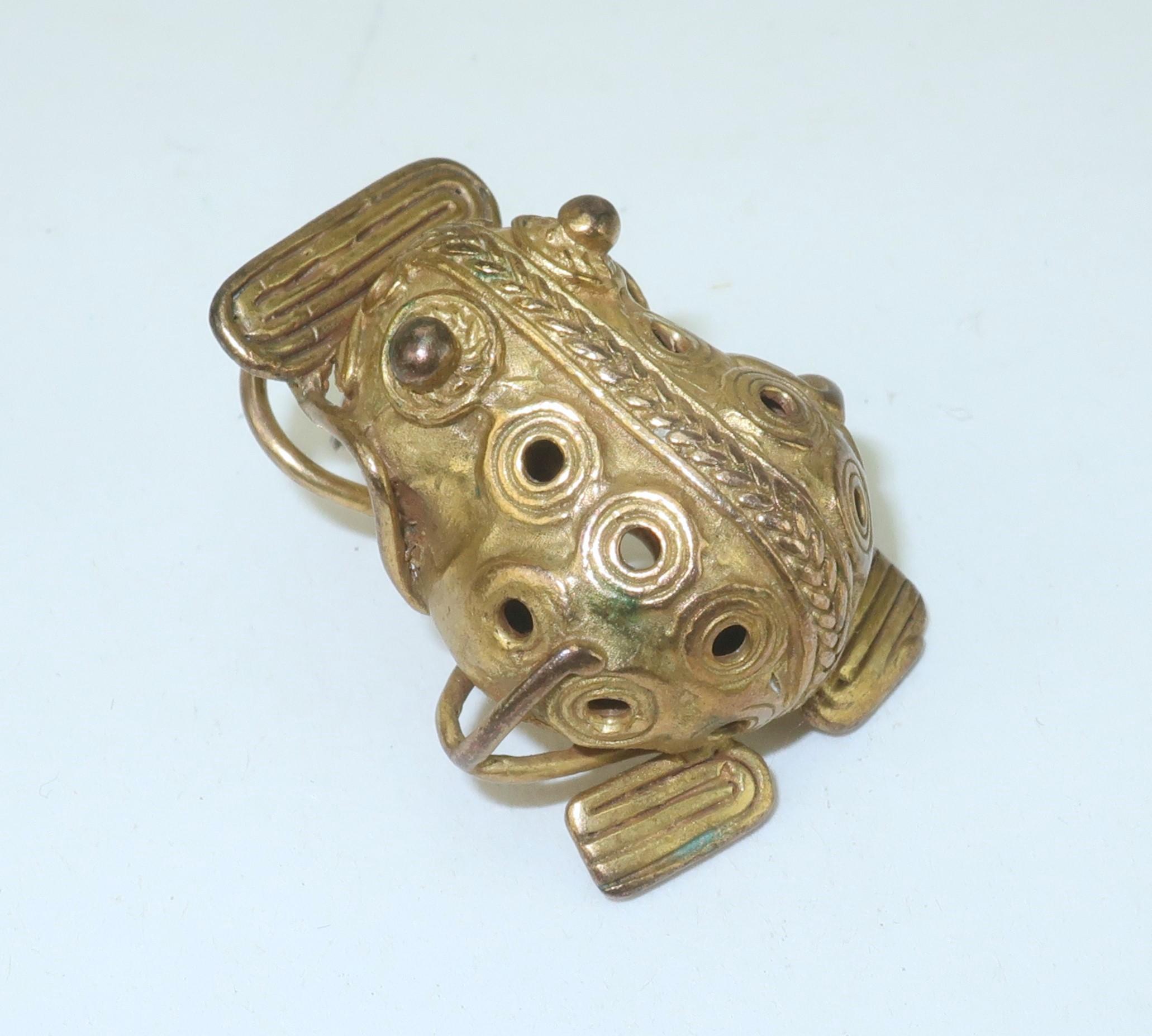 Pre-Columbian Style Frog Vermeil Earrings For Sale 6