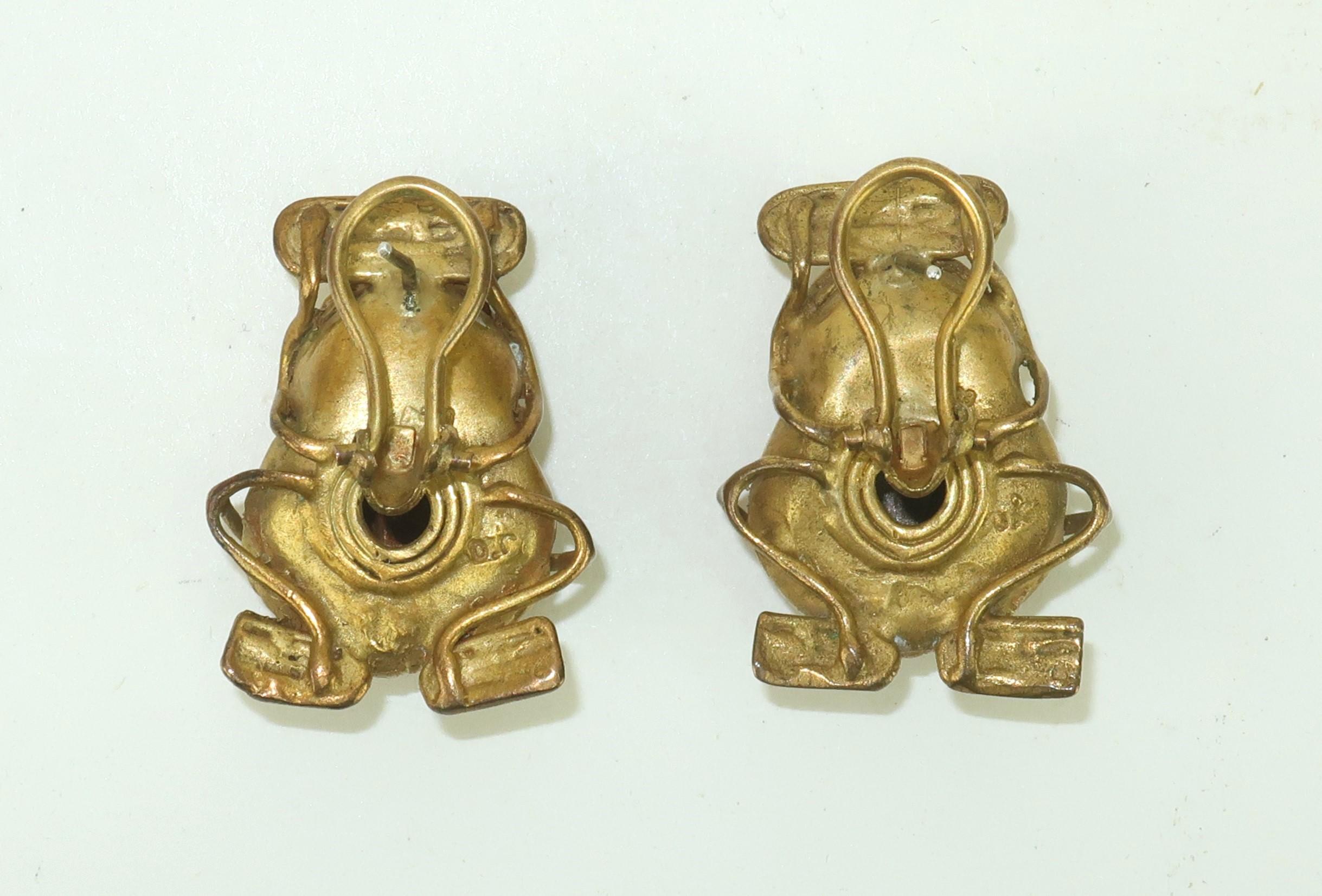 Pre-Columbian Style Frog Vermeil Earrings In Good Condition For Sale In Atlanta, GA