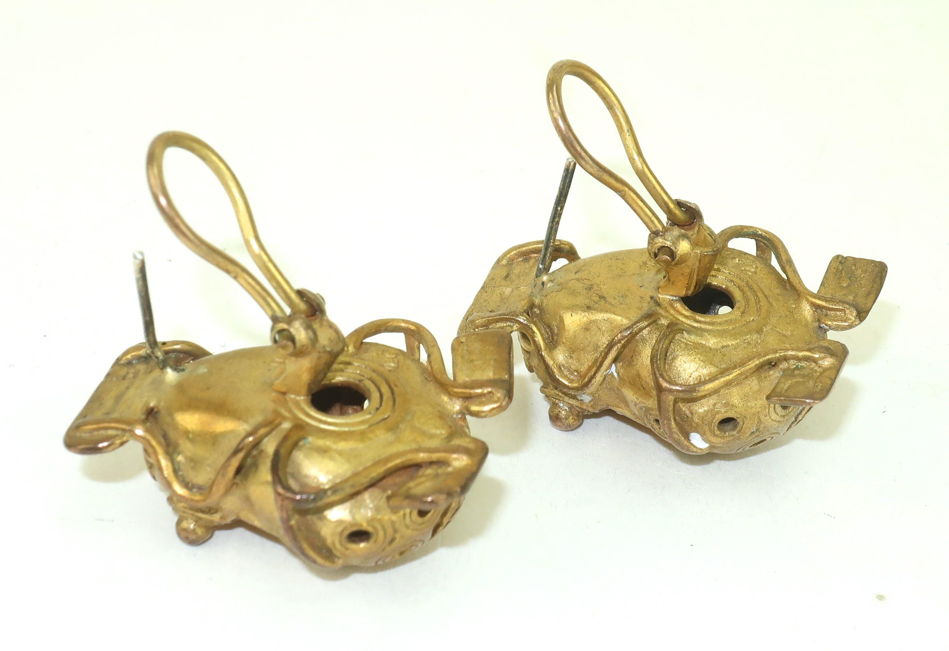 Women's Pre-Columbian Style Frog Vermeil Earrings For Sale