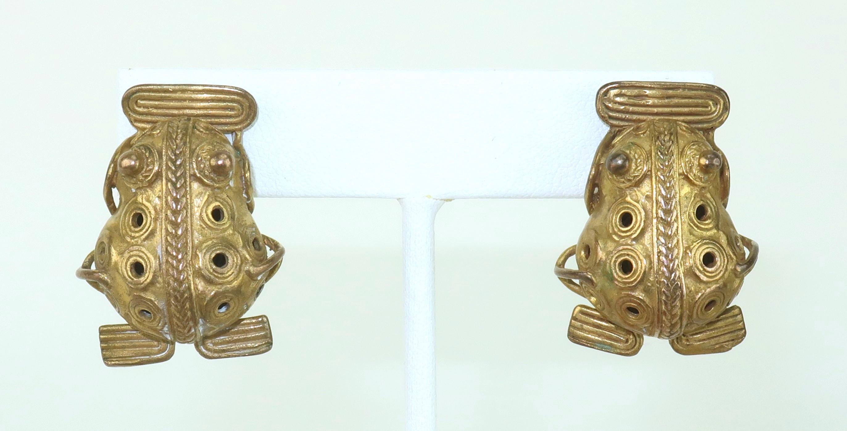 Pre-Columbian Style Frog Vermeil Earrings For Sale 2