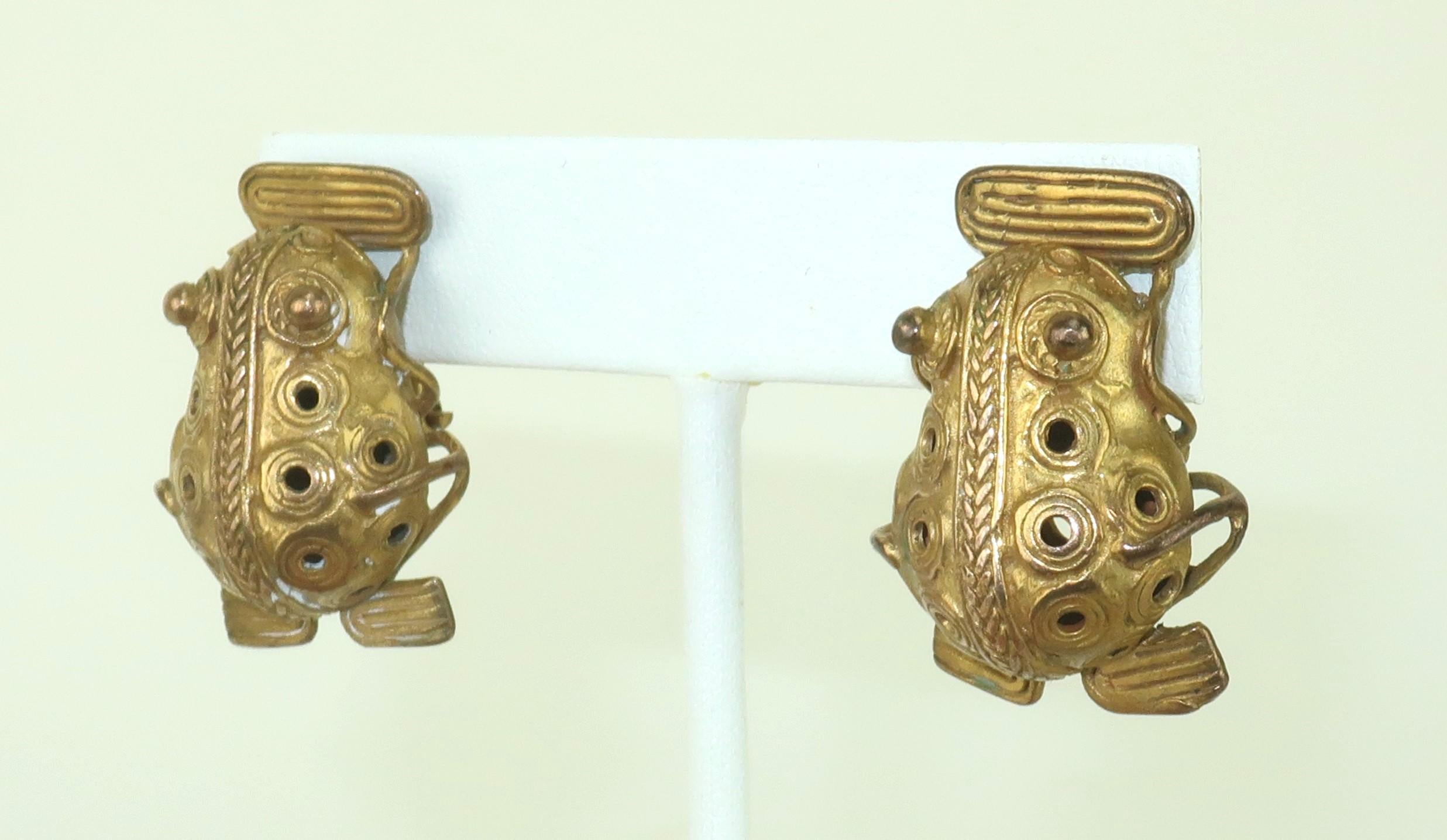 Pre-Columbian Style Frog Vermeil Earrings For Sale 3