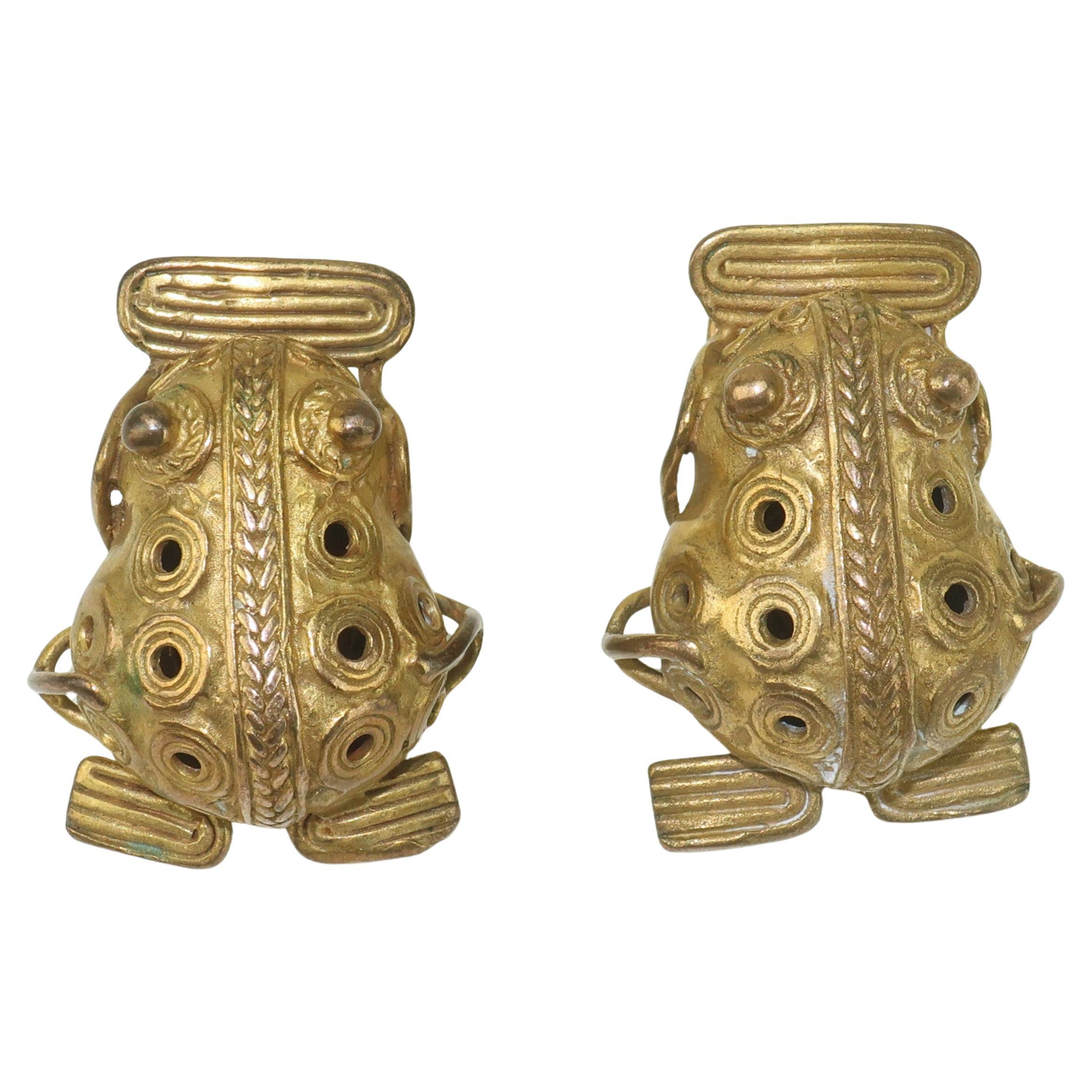 Pre-Columbian Style Frog Vermeil Earrings For Sale