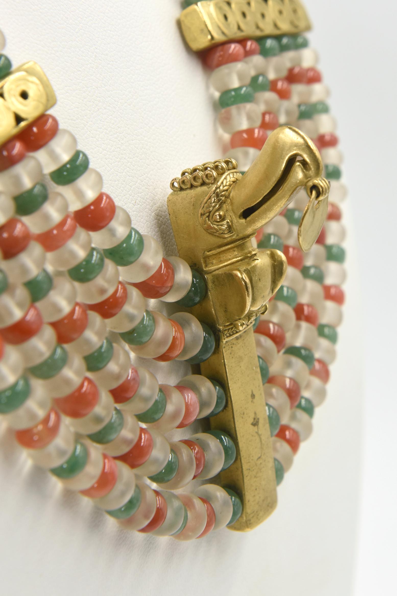 Halskette/Armband/Ohrring im präkolumbianischen Stil, Sinu Tumbaga Toucan-Tooth Edelstein (Perle) im Angebot