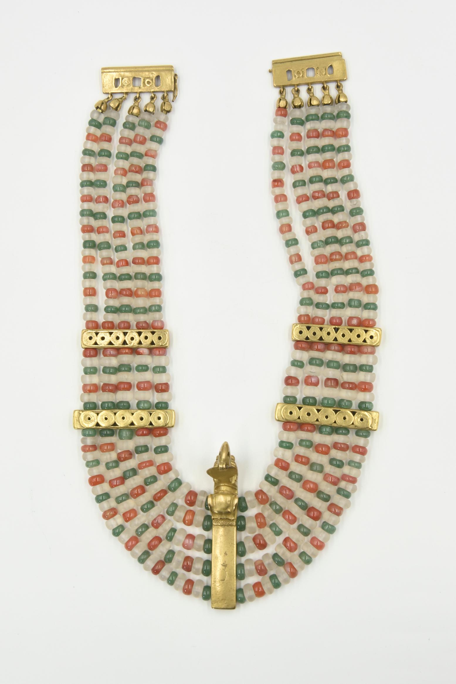 Halskette/Armband/Ohrring im präkolumbianischen Stil, Sinu Tumbaga Toucan-Tooth Edelstein im Zustand „Gut“ im Angebot in Miami Beach, FL