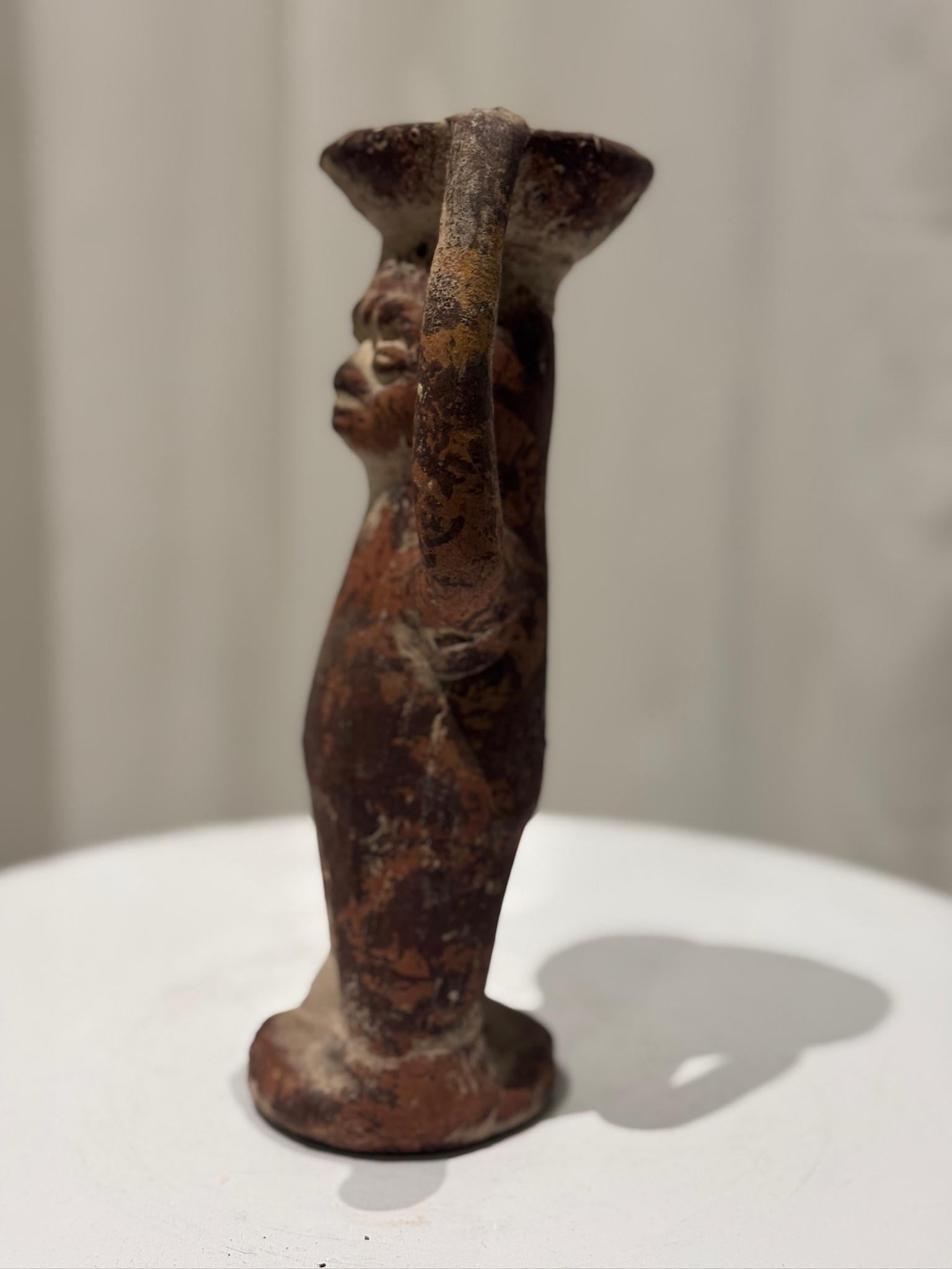 Tribal Pre-Columbian Style Terracotta Ritual Figure with Raised Arms For Sale